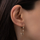 Gold Huggie Earrings with Bezel Chain Zoe Lev Jewelry