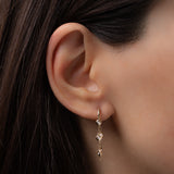 Gold Huggie Earrings with Bezel Chain Zoe Lev Jewelry