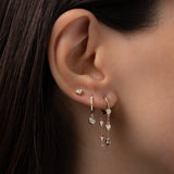 Gold Huggie Earrings with Bezel Chain Zoe Lev Jewelry