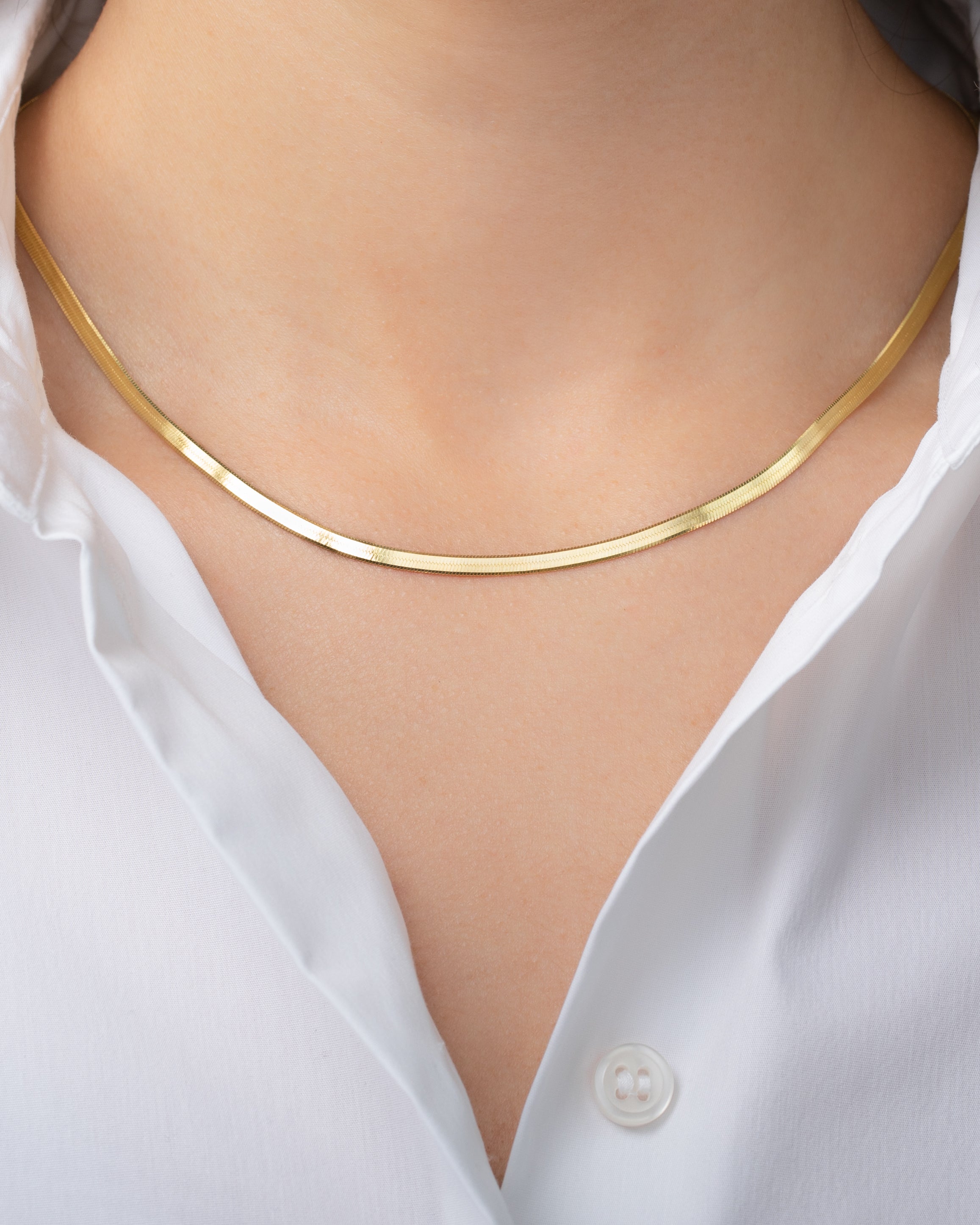 Herringbone Engraved Slim Chain Necklace - Gold Vermeil