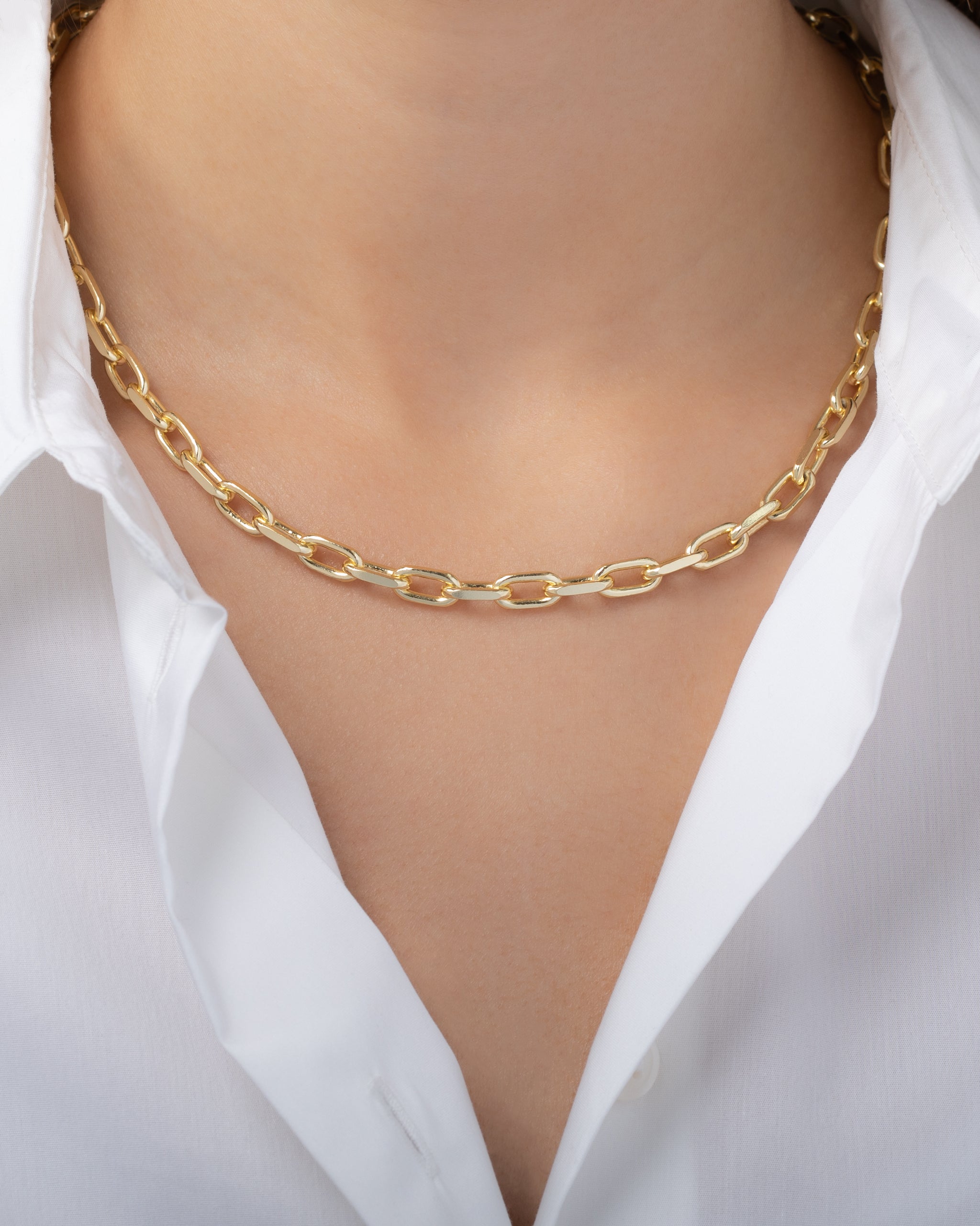 Classic Gold Vermeil Necklace for Her, Oval Rolo Link, Charm Necklace,  Personalized Necklace