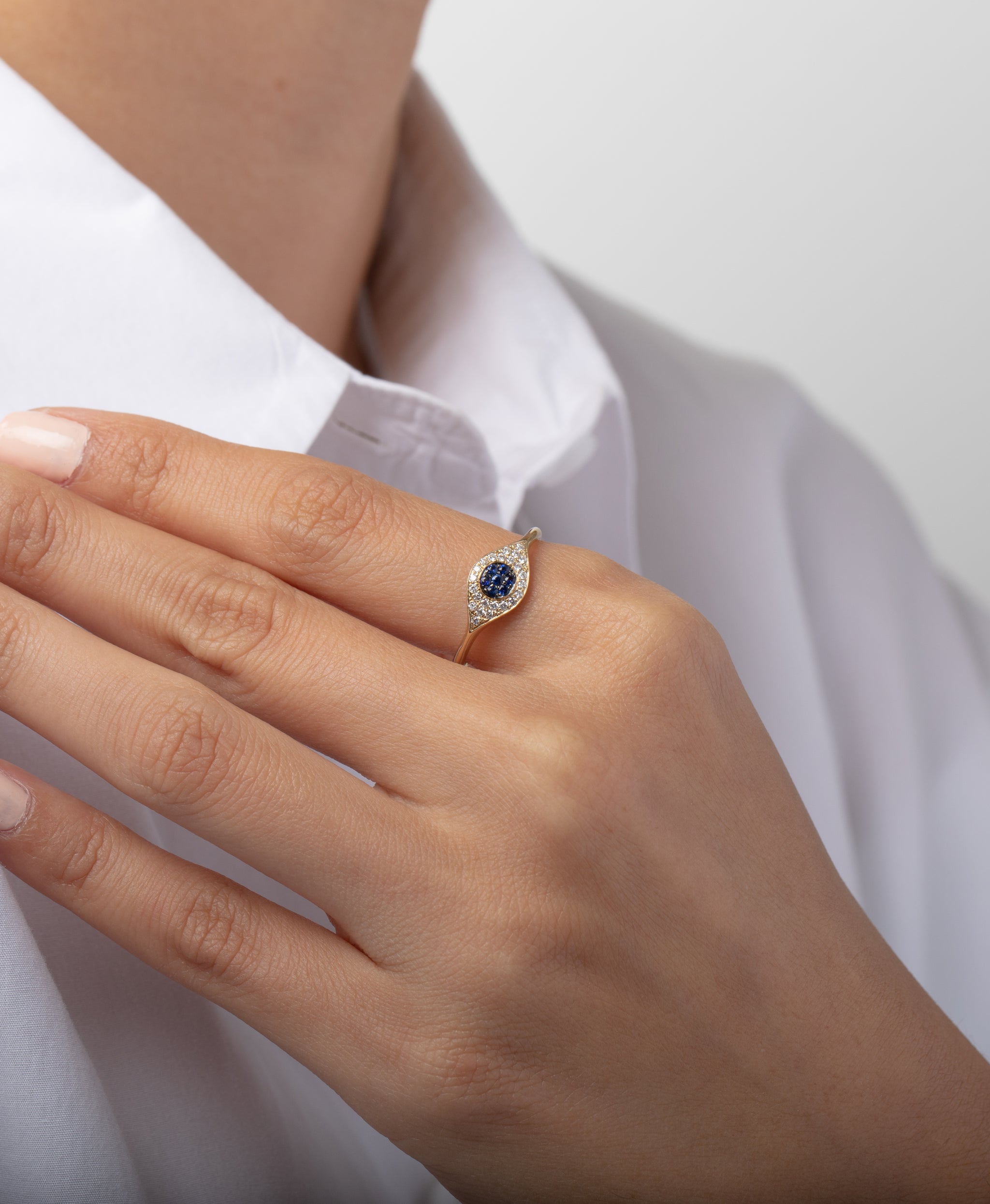 14K Yellow Gold Evil Eye Diamond Halo Ring with Turquoise & White Enamel,  Jewish Jewelry | Judaica WebStore