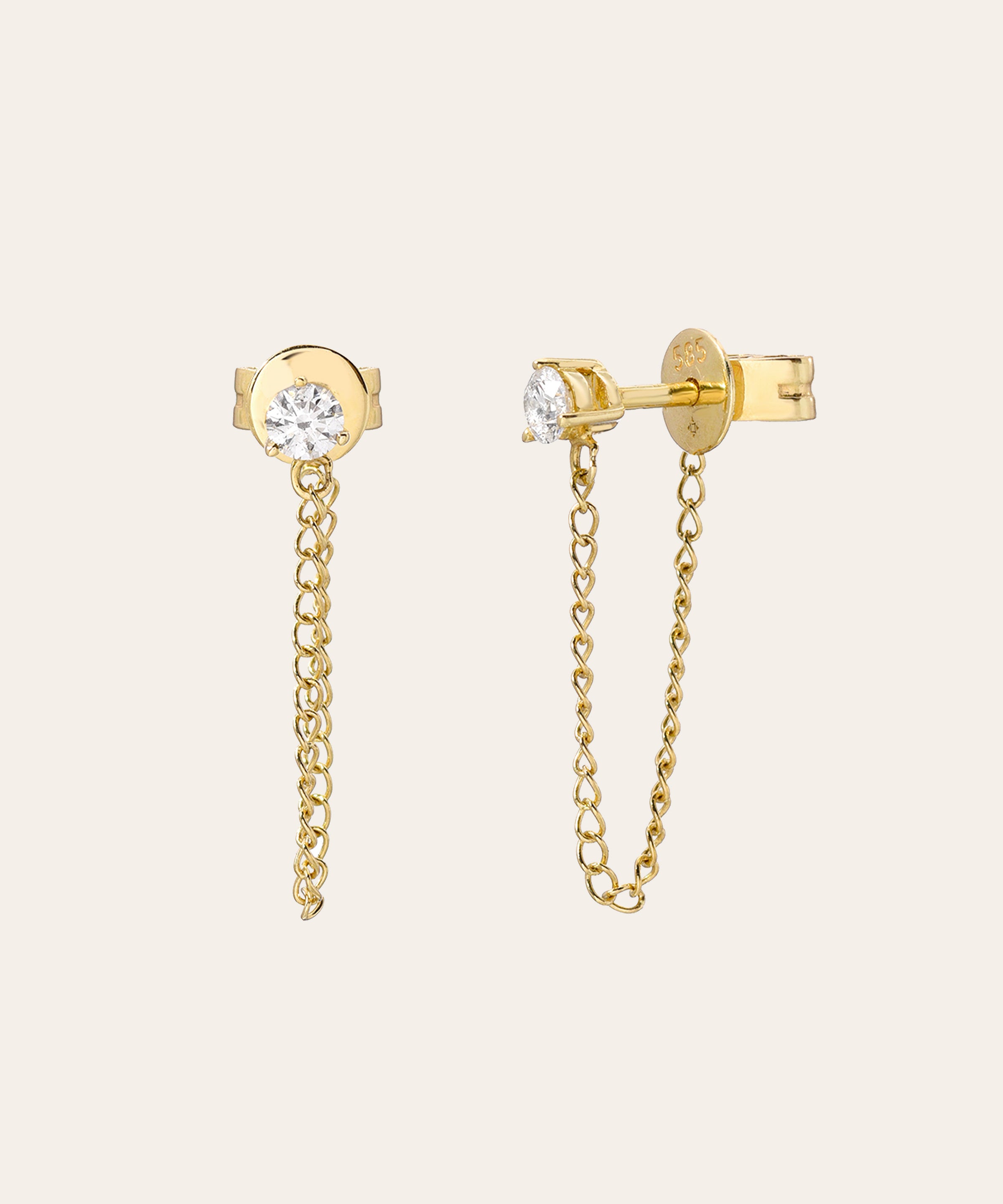 3 Prong Diamond Stud Chain Earrings Zoe Lev Jewelry