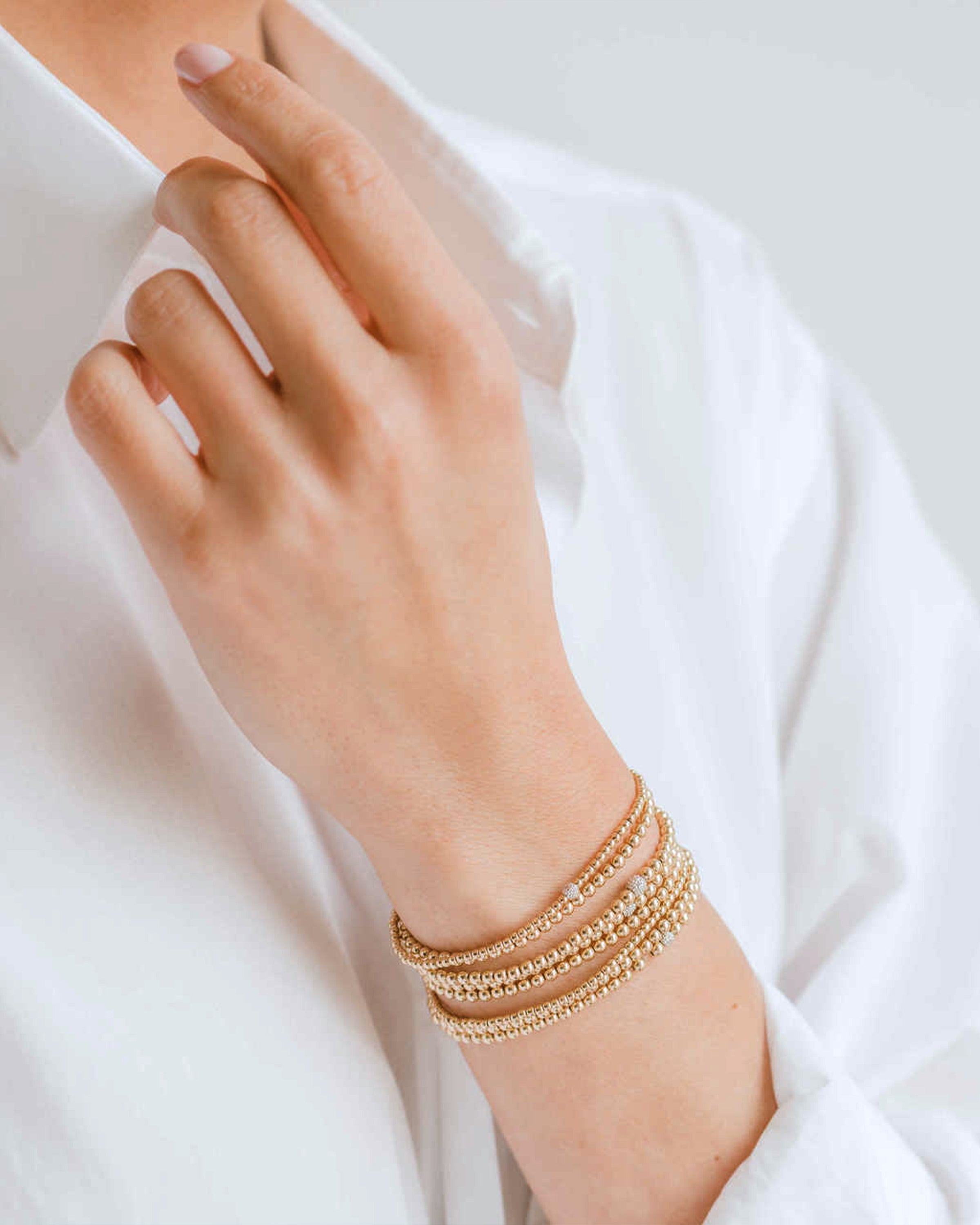 3mm Gold Bead Bracelet with Diamond Bead Zoe Lev Jewelry
