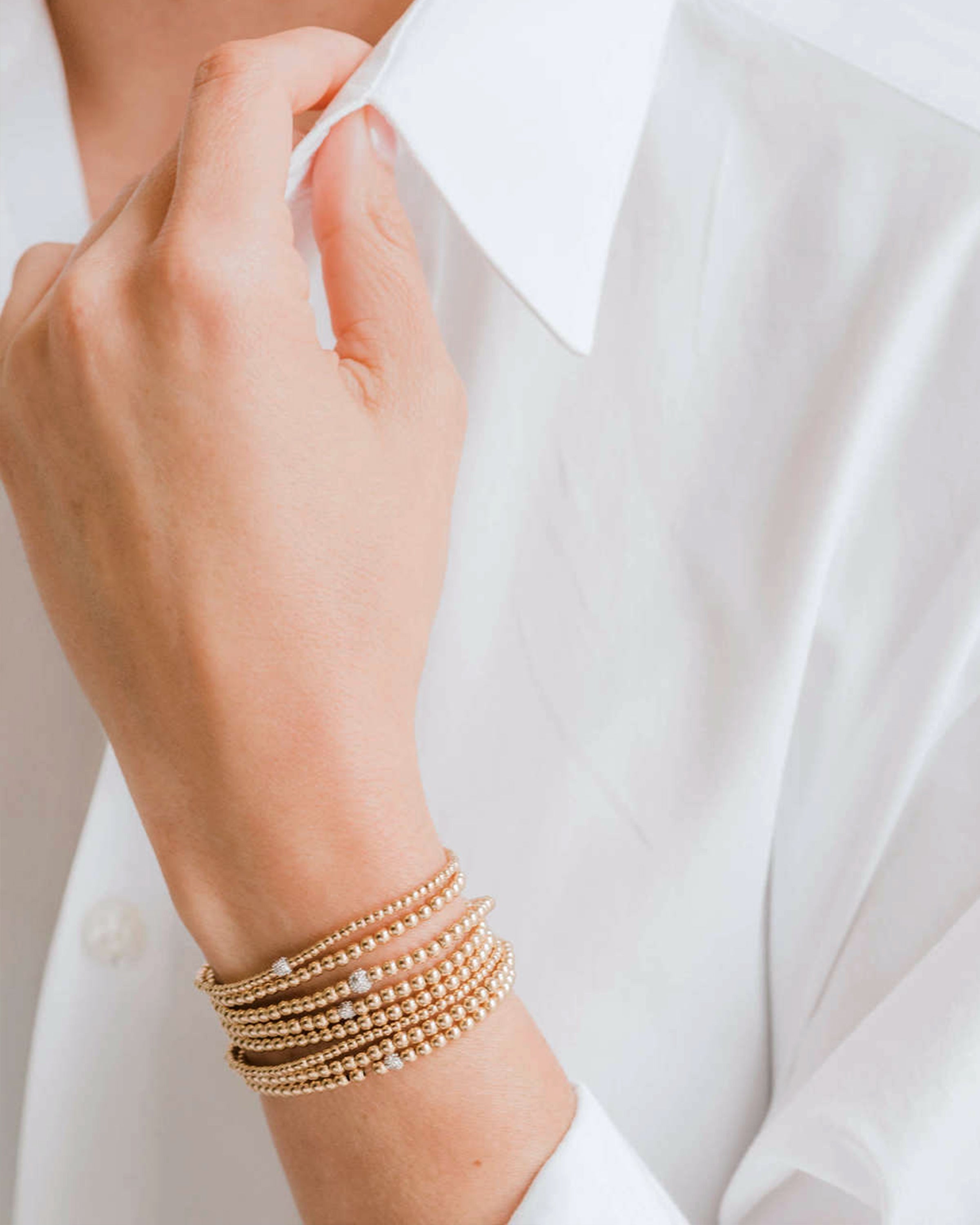 3mm Gold Bead Bracelet with Diamond Bead Zoe Lev Jewelry