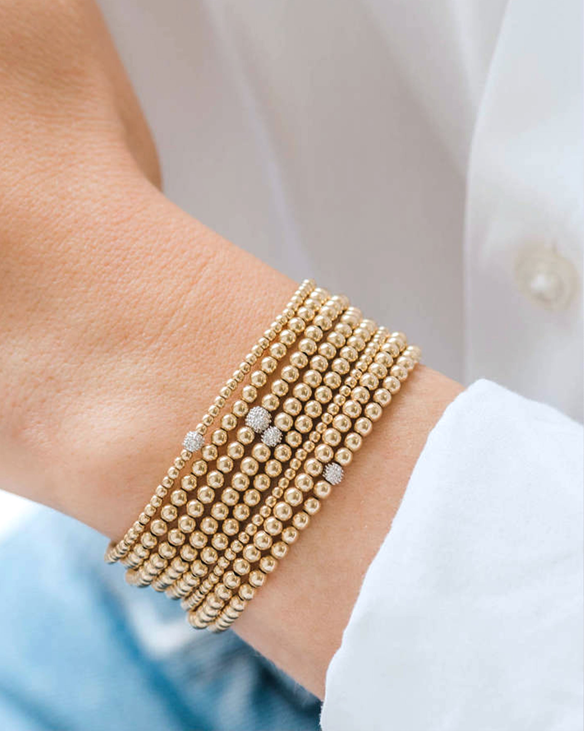 4mm Gold Bead Bracelet with Diamond Bead Zoe Lev Jewelry
