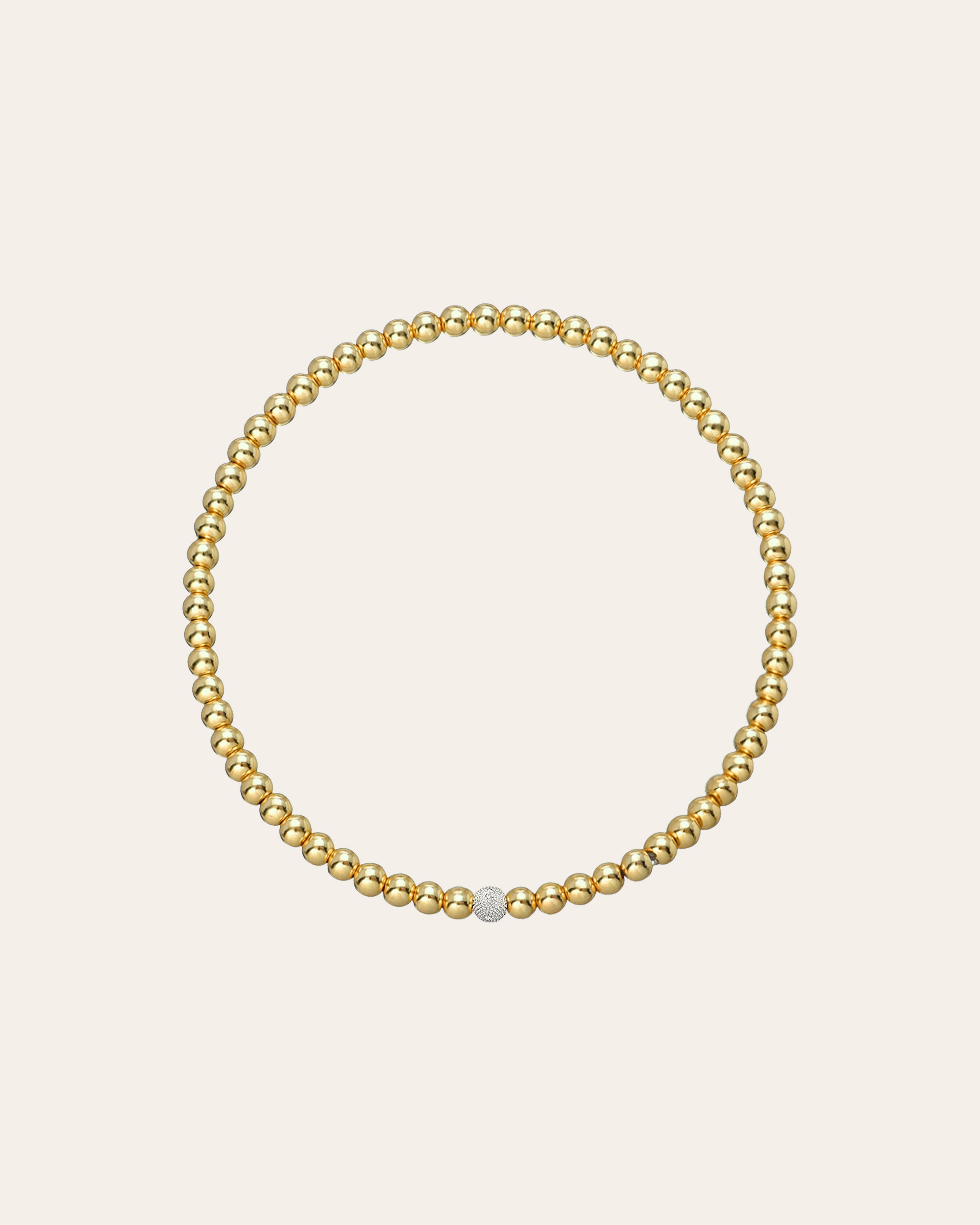 3mm Gold Bead Bracelet with Diamond Bead Zoe Lev Jewelry
