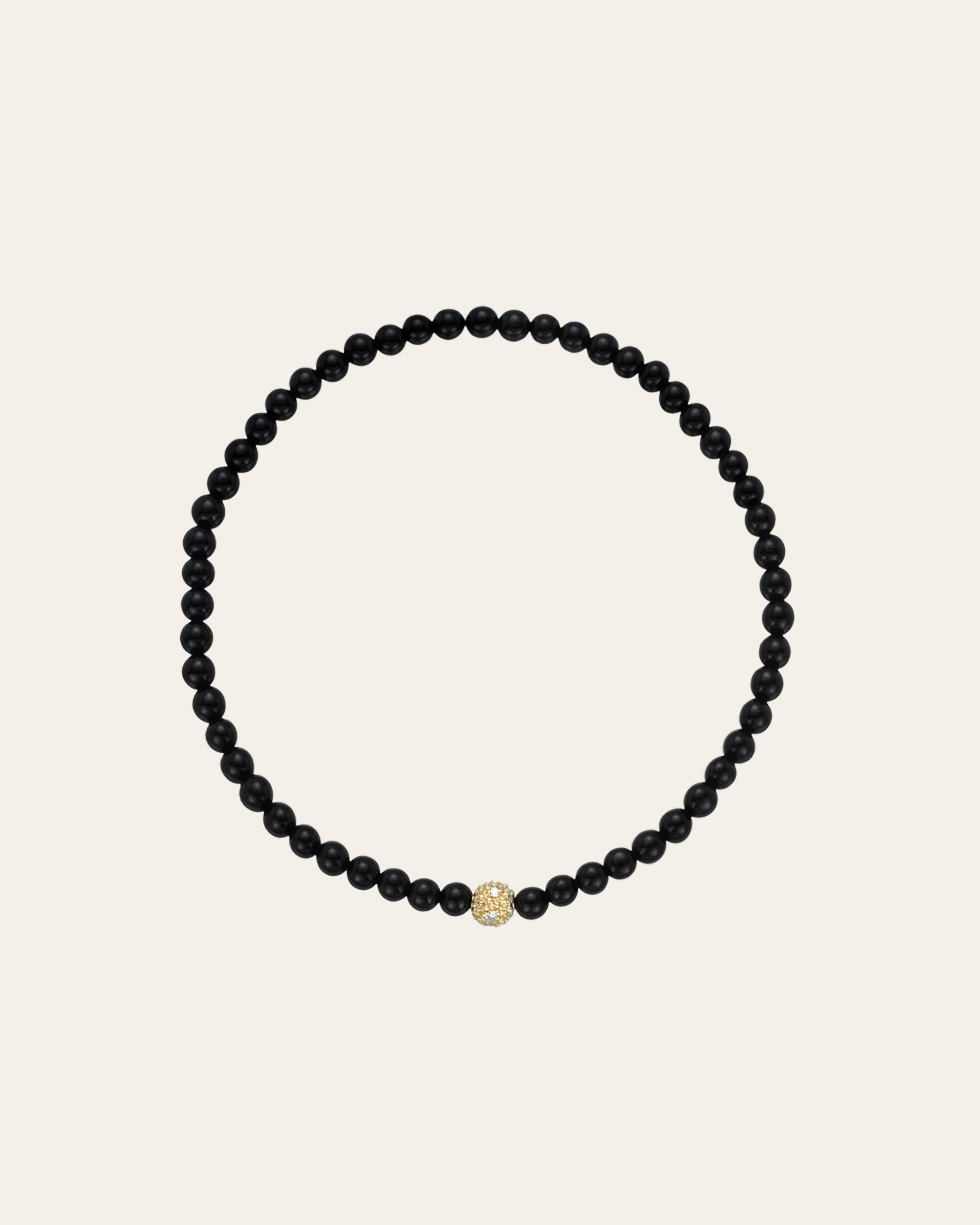 3mm Black Onyx Bead Bracelet with Diamond Bead Bead Bracelets Zoe Lev Jewelry