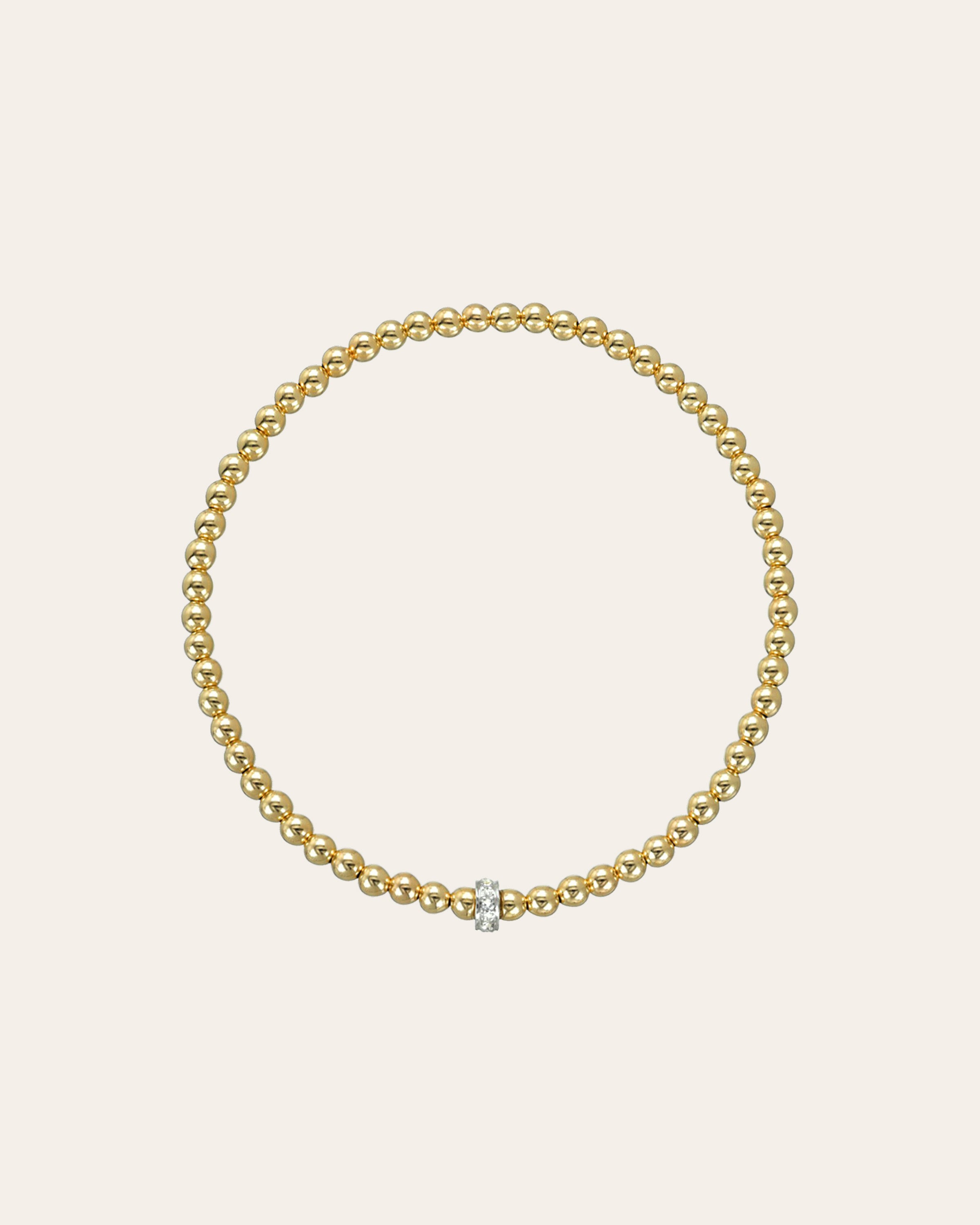 3mm Gold Bead Bracelet with Diamond Bar Bead Bracelets Zoe Lev Jewelry