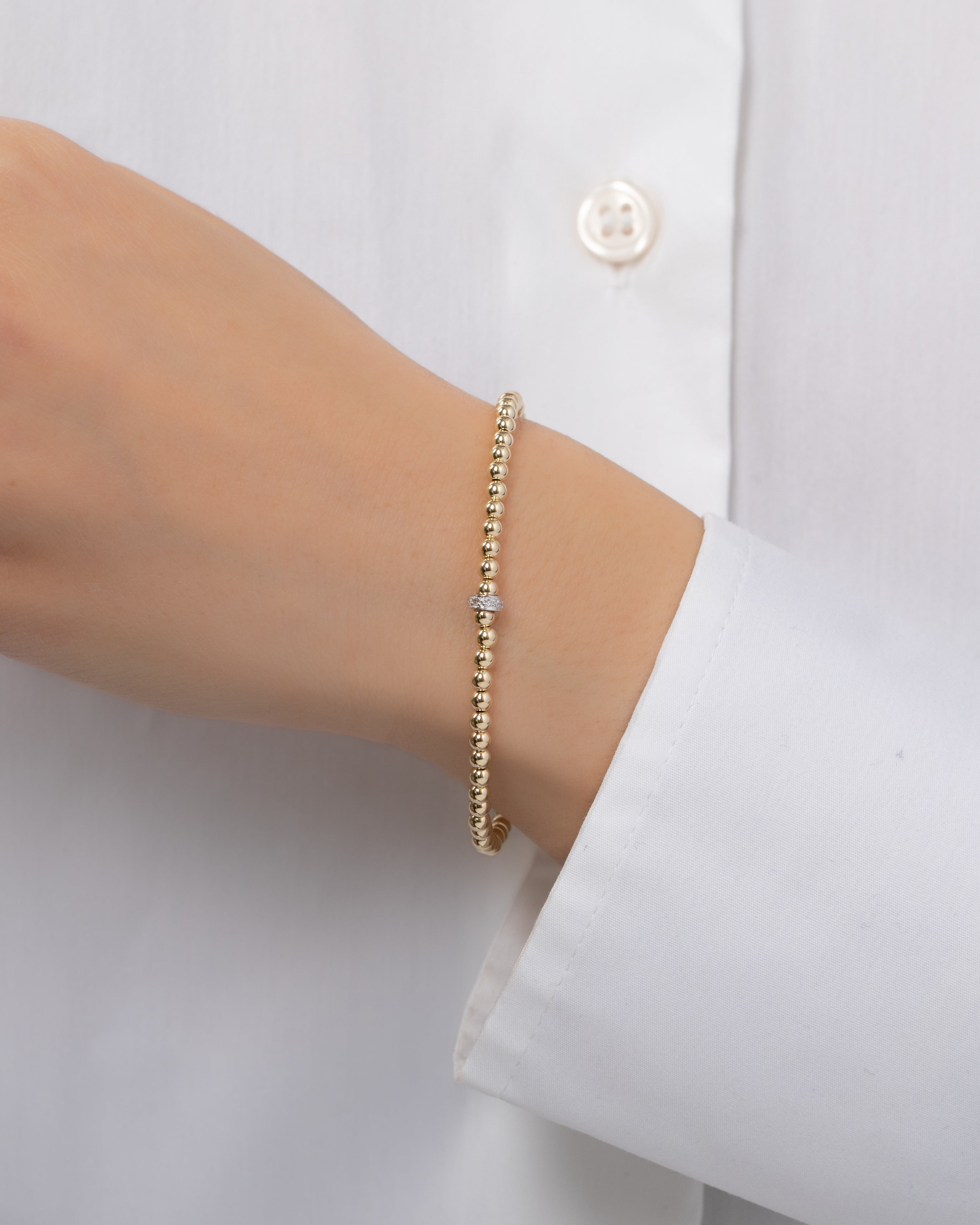3mm Gold Bead Bracelet with Diamond Bar Bead Bracelets Zoe Lev Jewelry