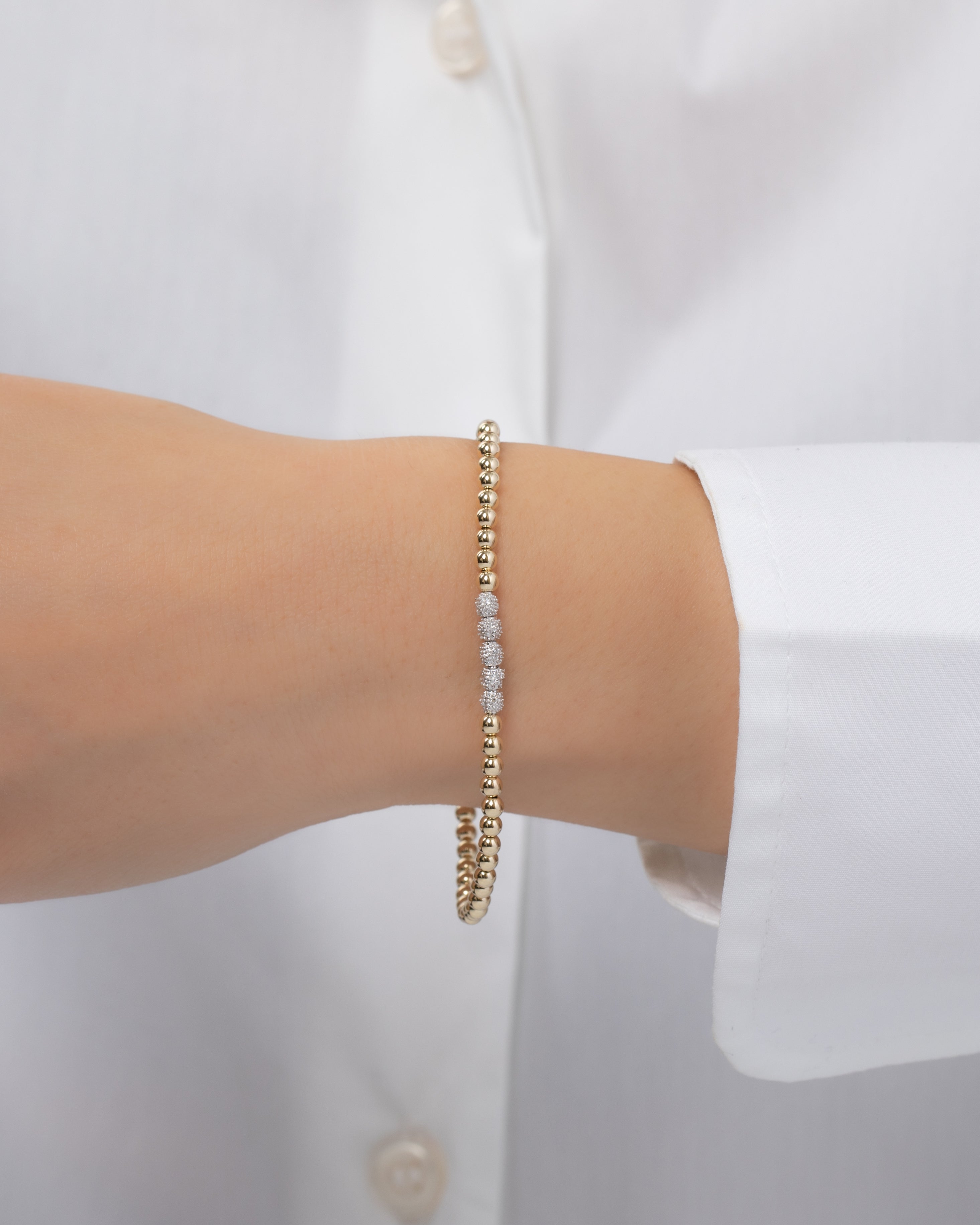 3mm Gold Bead Bracelet with Multi Diamond Beads Bead Bracelets Zoe Lev Jewelry