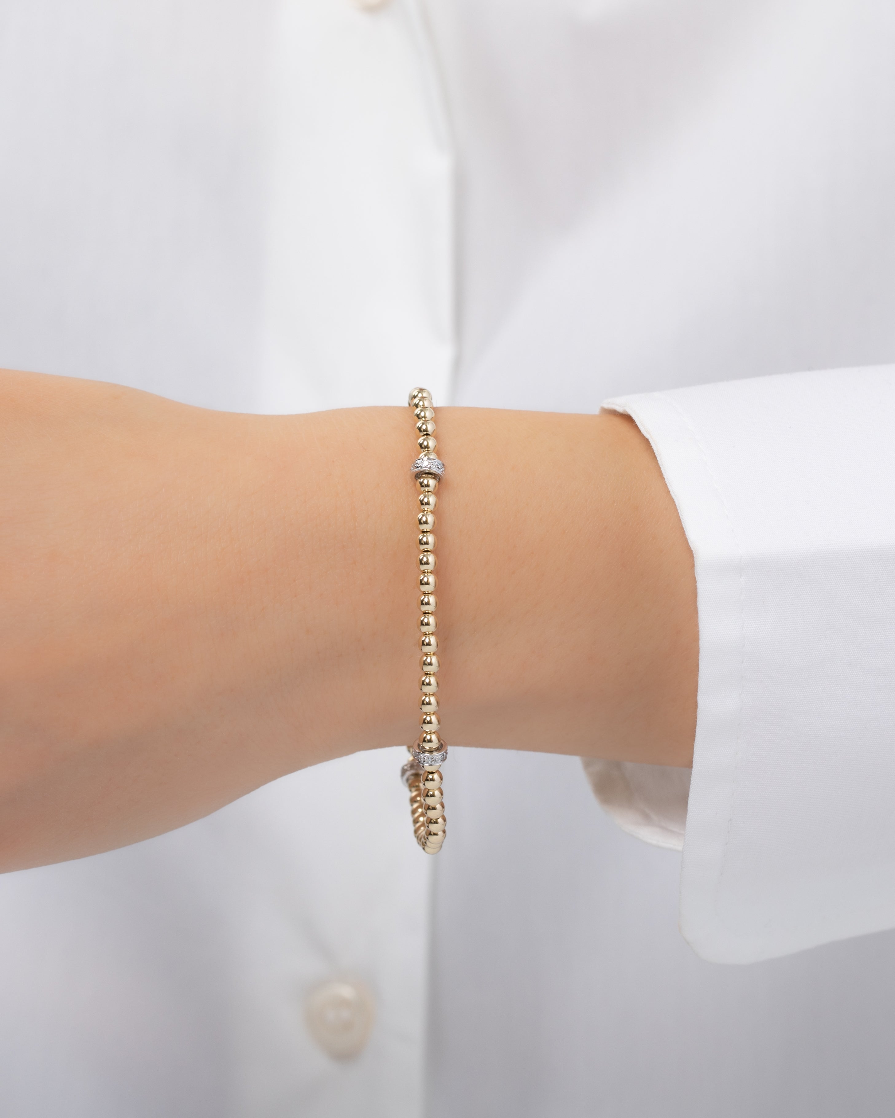 3mm Gold Segment Bead Bracelet with Diamond Bars Bead Bracelets Zoe Lev Jewelry
