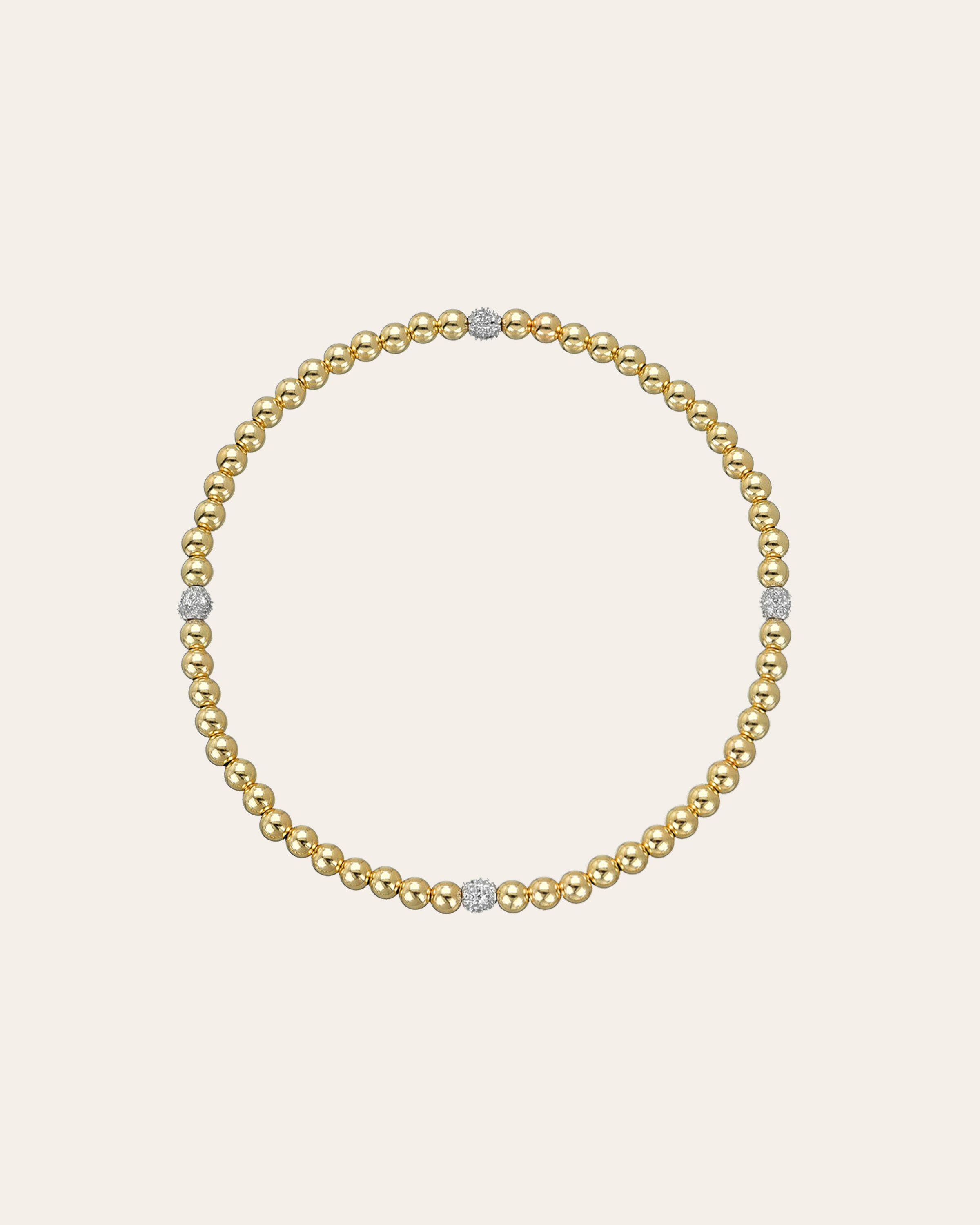 3mm Gold Segment Bead Bracelet with Diamond Beads - 6.5" SAMPLE SALE Zoe Lev Jewelry