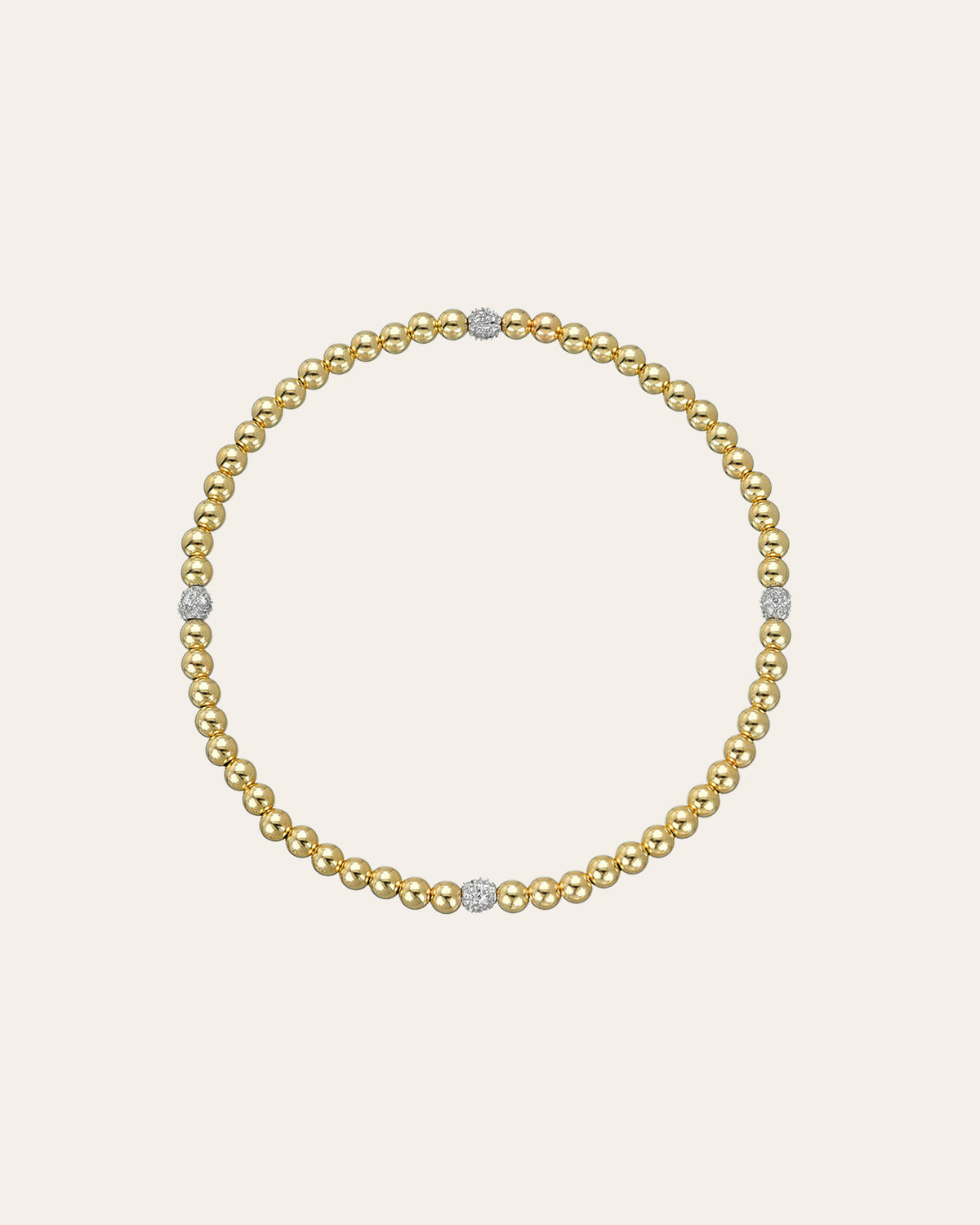 3mm Gold Segment Bead Bracelet with Diamond Beads