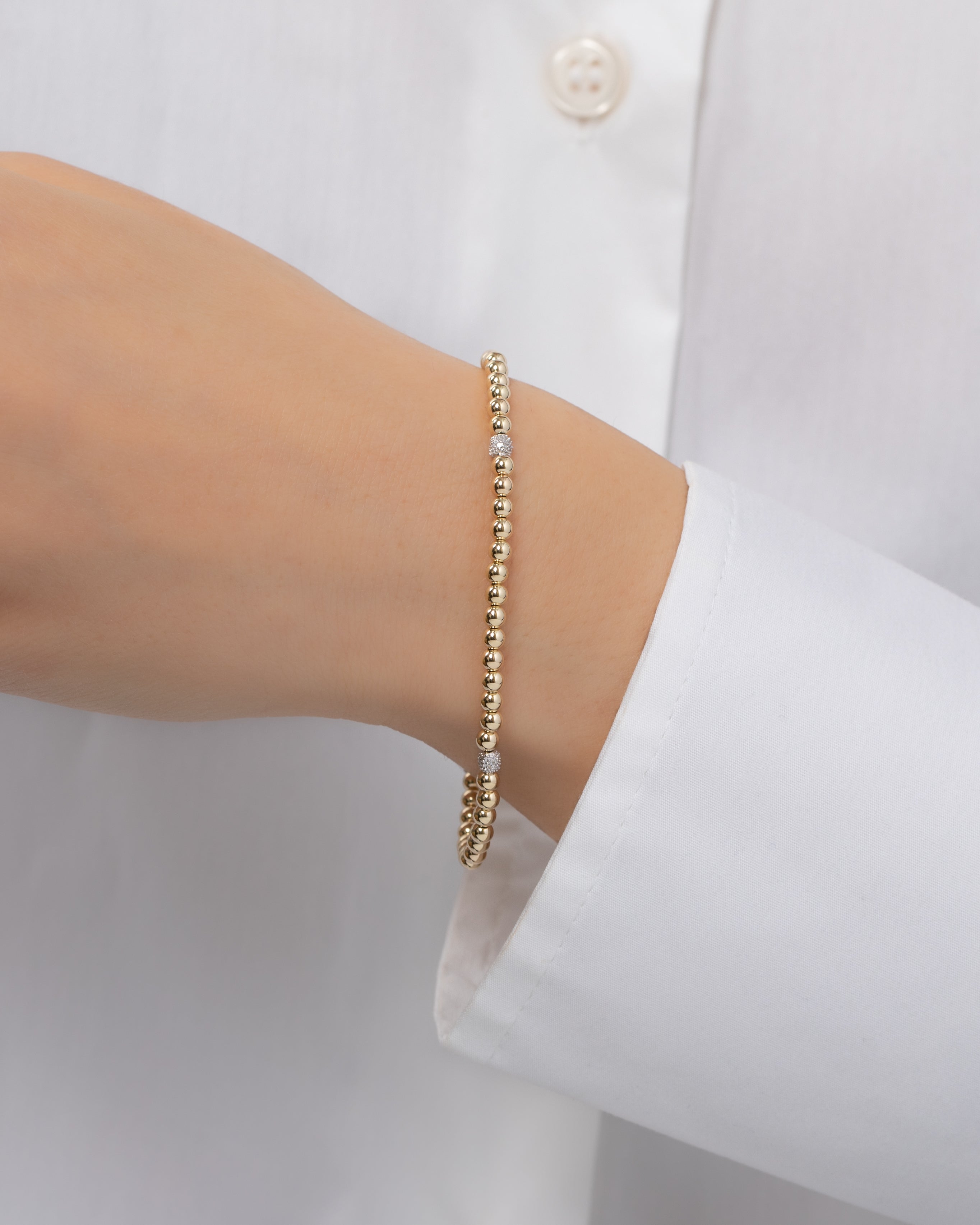 3mm Gold Segment Bead Bracelet with Diamond Beads - 6.5" SAMPLE SALE Zoe Lev Jewelry