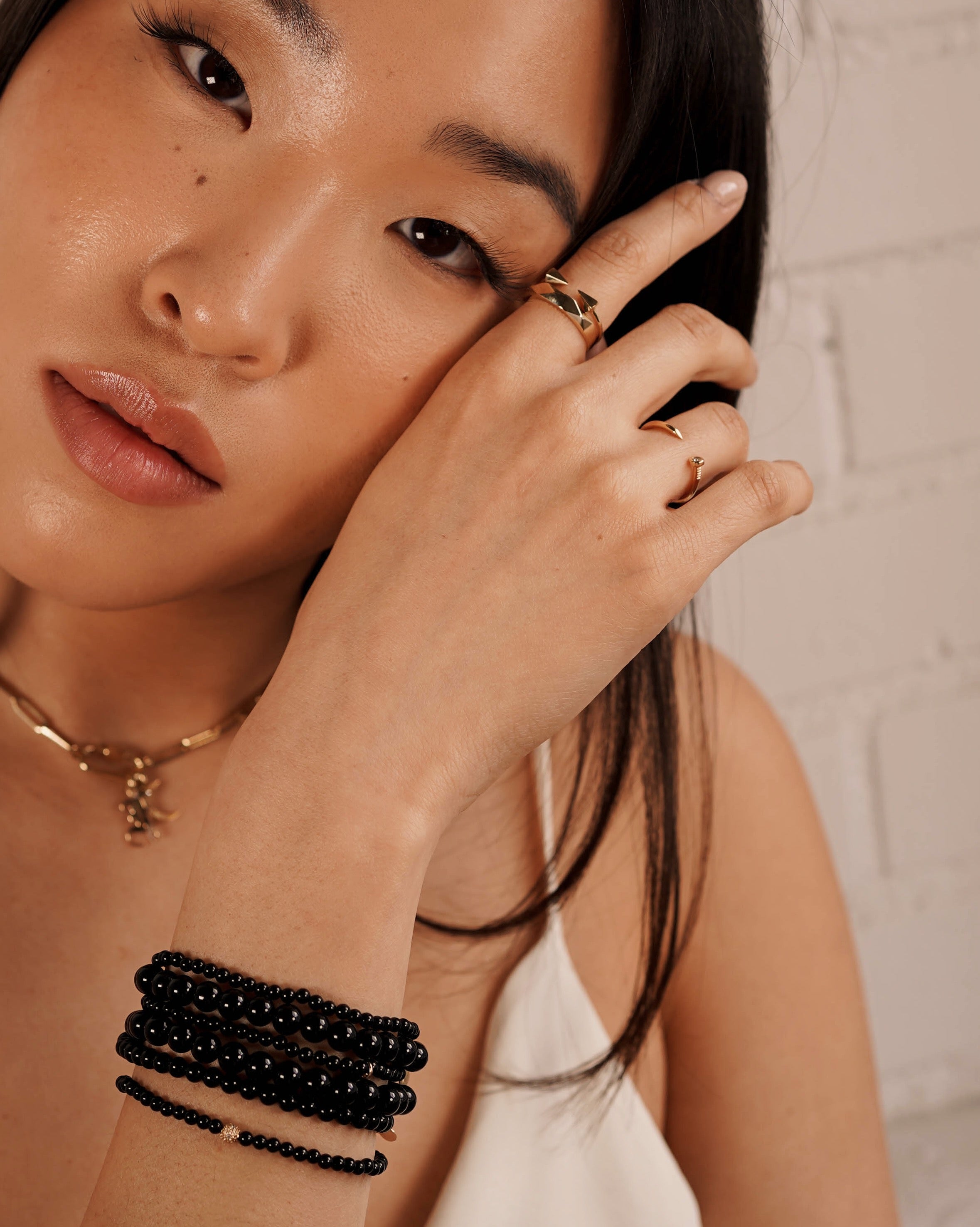 3mm Black Onyx Bead Bracelet with Diamond Bead Bead Bracelets Zoe Lev Jewelry