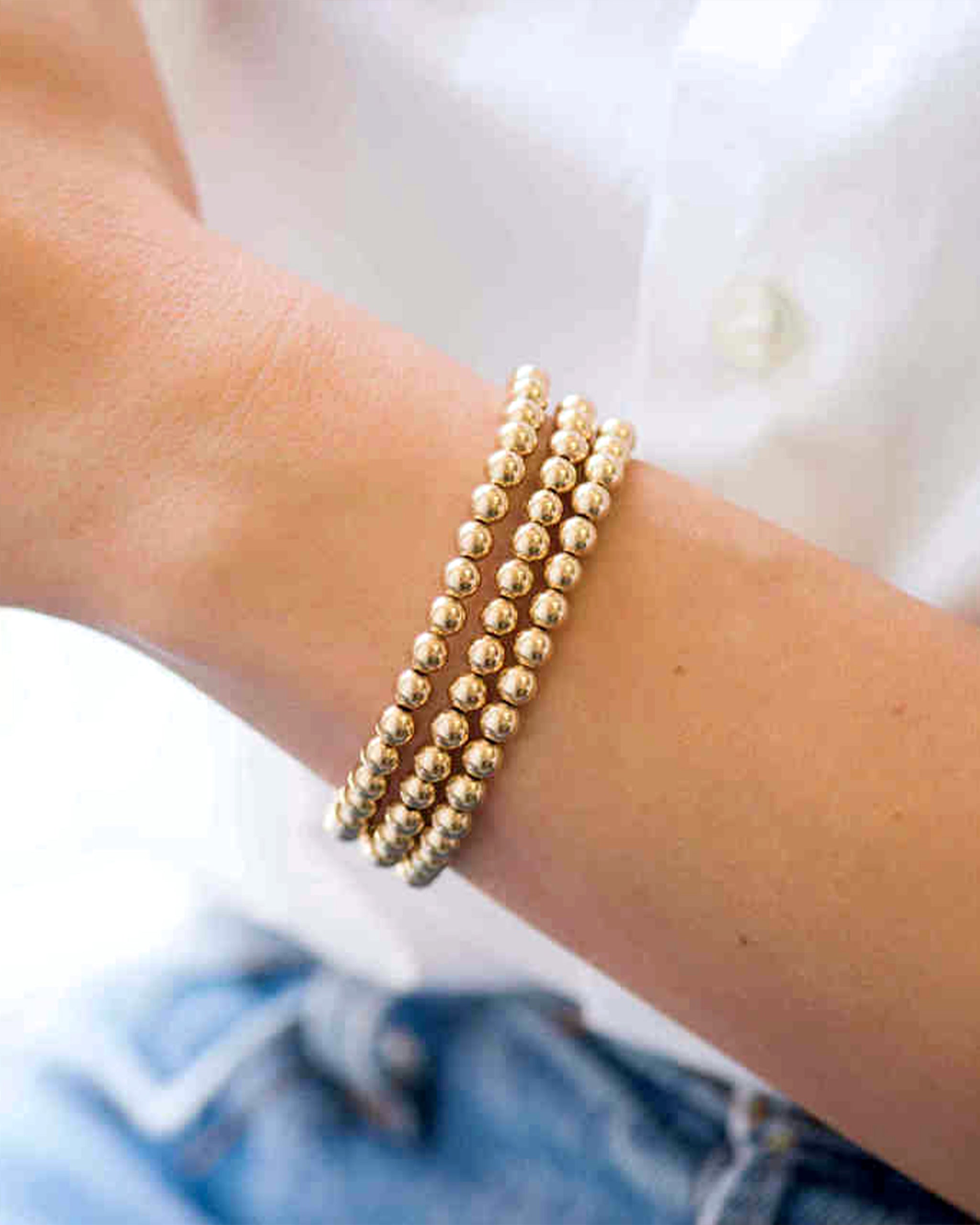 14K White Gold Bead Stretch Bracelet