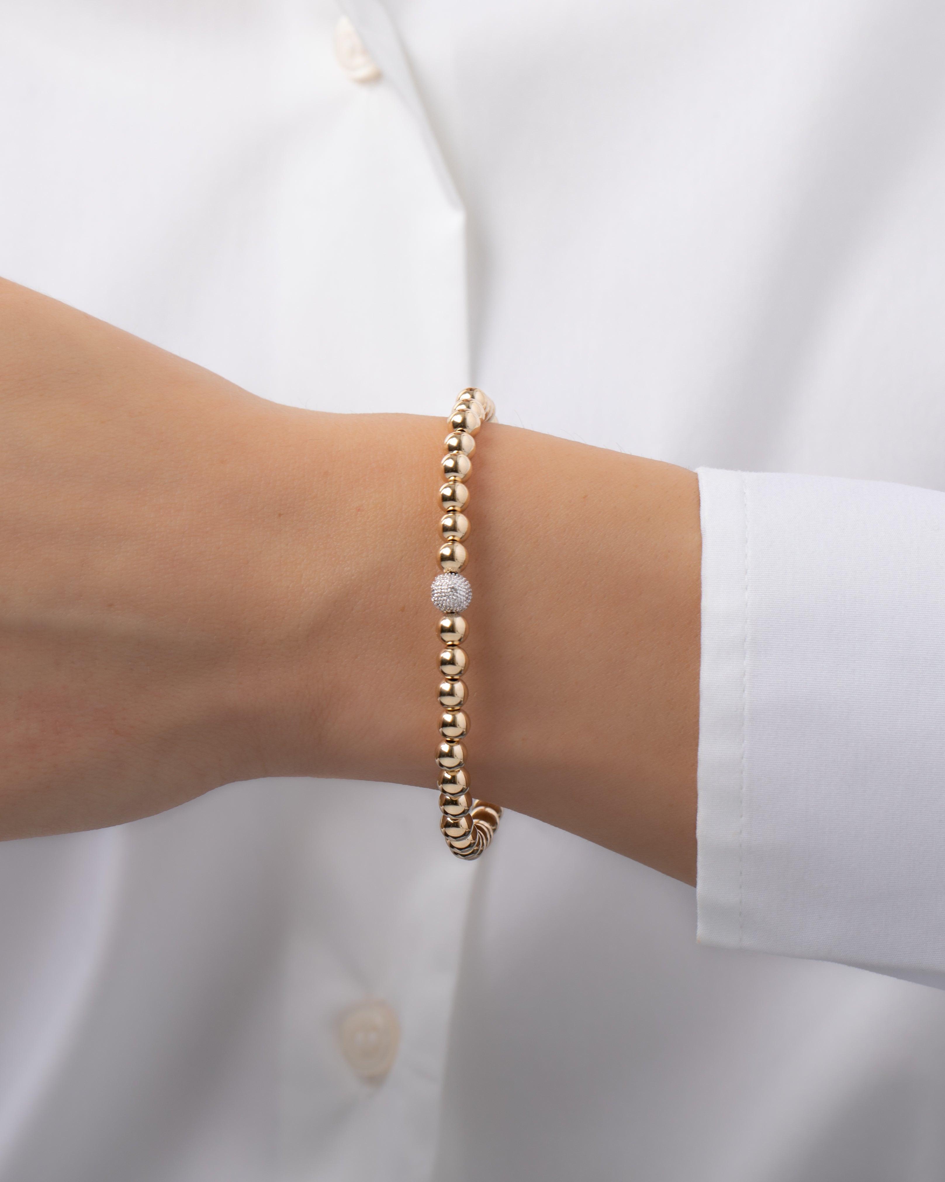 5mm Gold Bead Bracelet with Diamond Bead Zoe Lev Jewelry