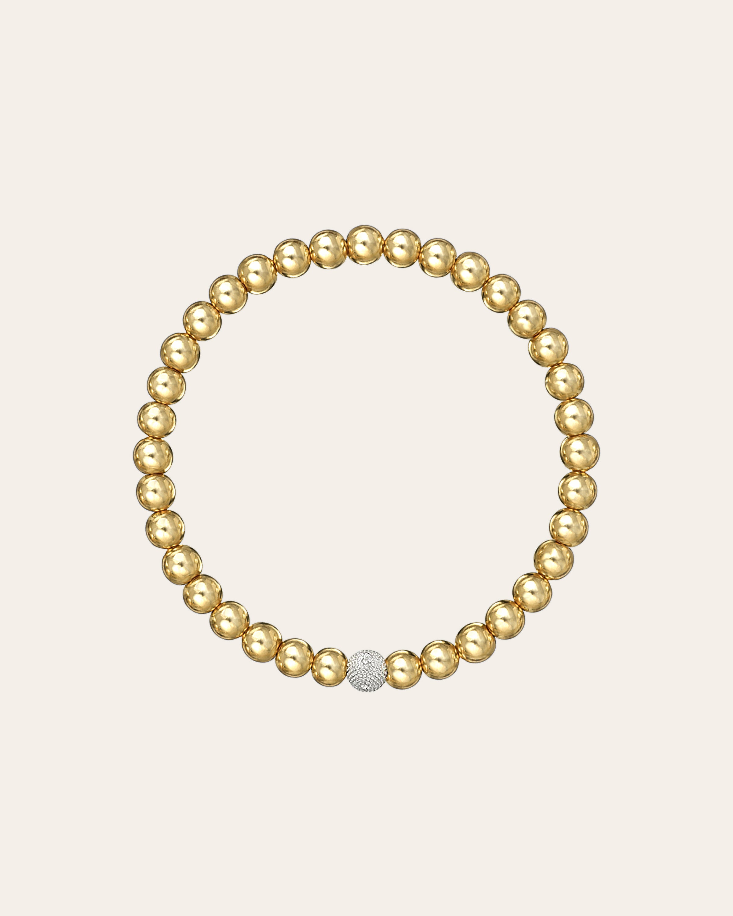 5mm Gold Bead Bracelet with Diamond Bead Zoe Lev Jewelry