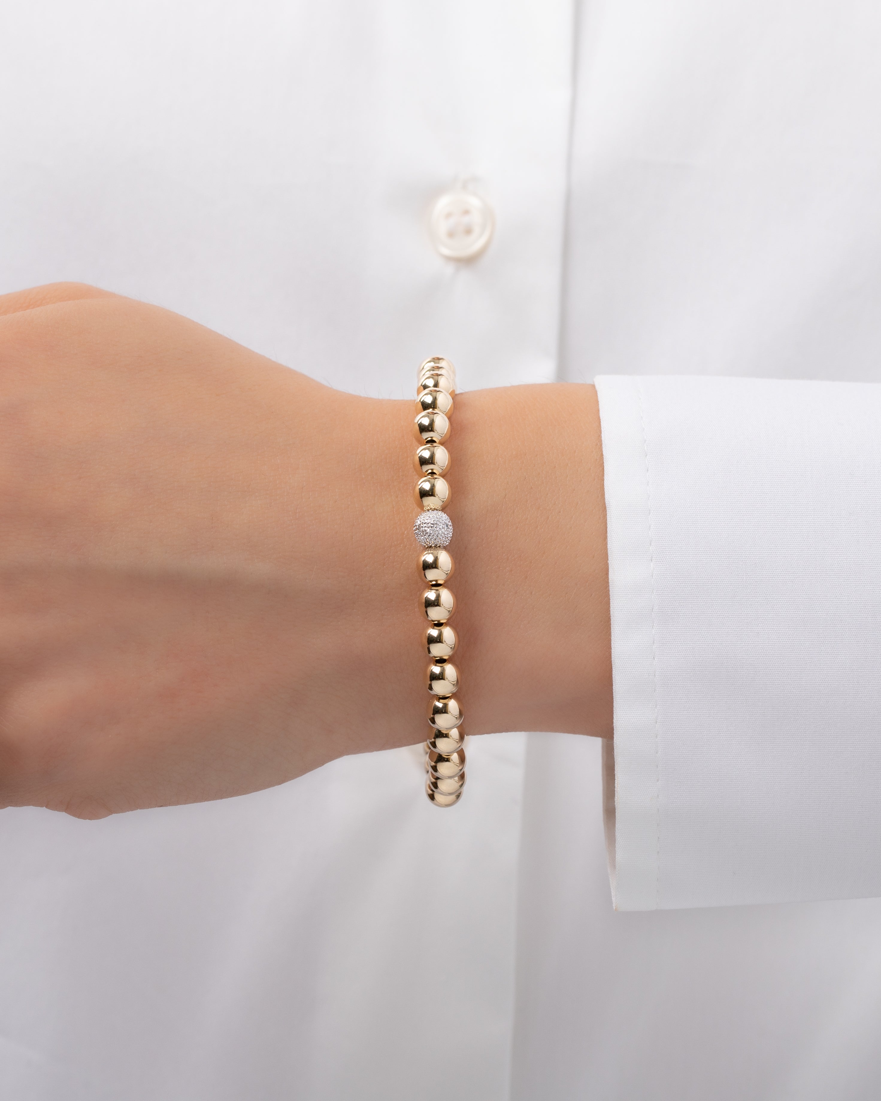 6mm Gold Bead Bracelet with Diamond Bead Zoe Lev Jewelry