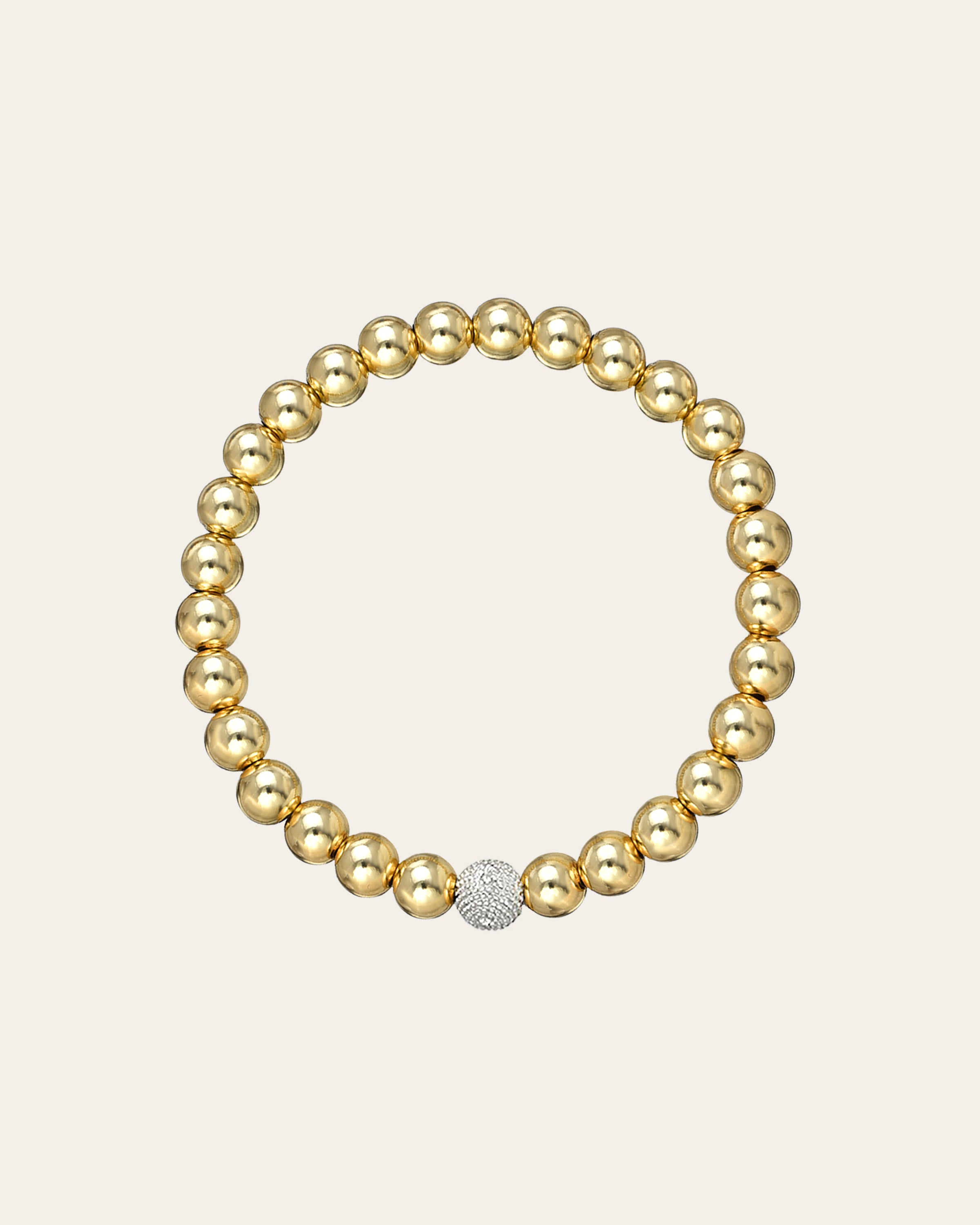 6mm Gold Bead Bracelet with Diamond Bead Zoe Lev Jewelry