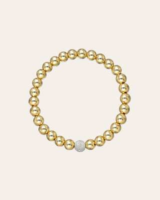 6mm Gold Bead Bracelet with Diamond Bead