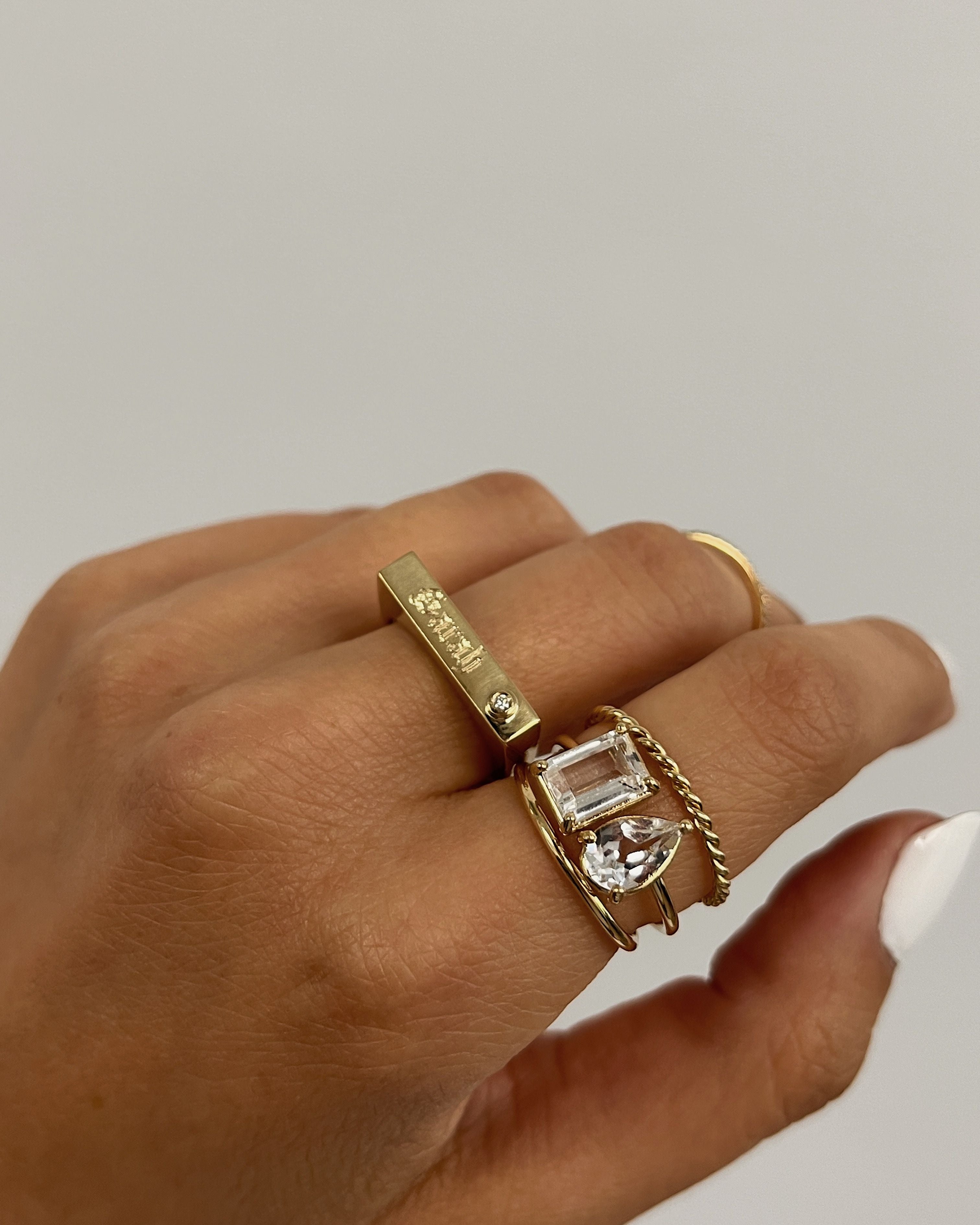 14K Gold Bar Gothic Signet Ring - Sarah SAMPLE SALE Zoe Lev Jewelry