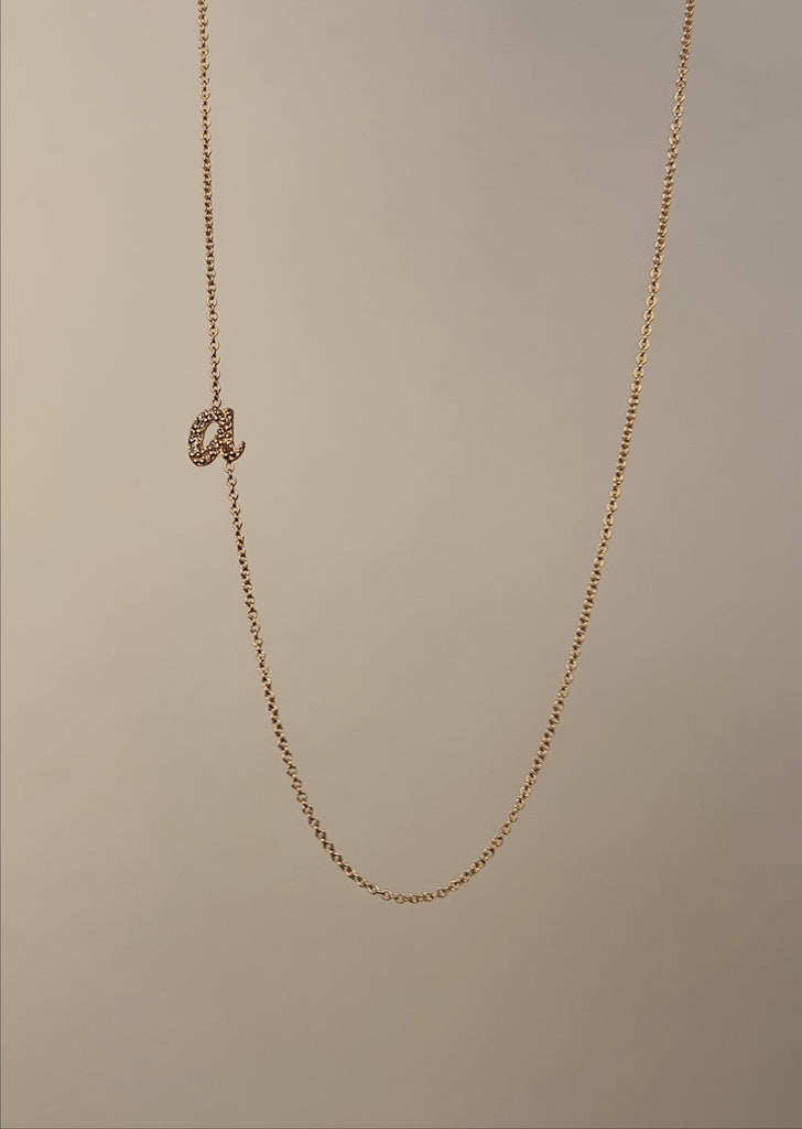 Mini Diamond Asymmetrical Script Initial Necklace Personalized Zoe Lev Jewelry