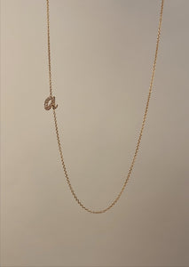 Mini Diamond Asymmetrical Script Initial Necklace   Zoe Lev Jewelry