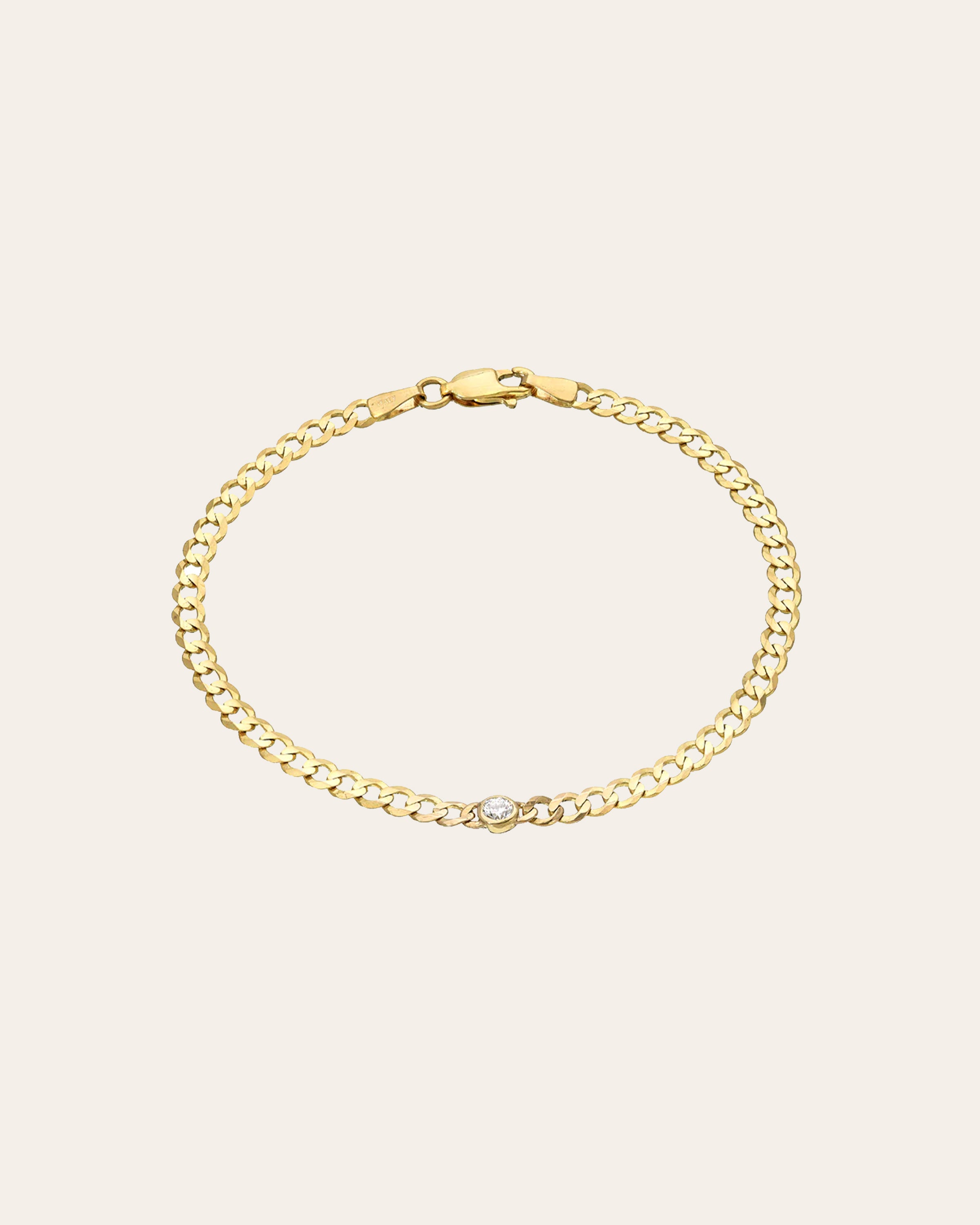 Bezel Diamond Cuban Link Bracelet Zoe Lev Jewelry