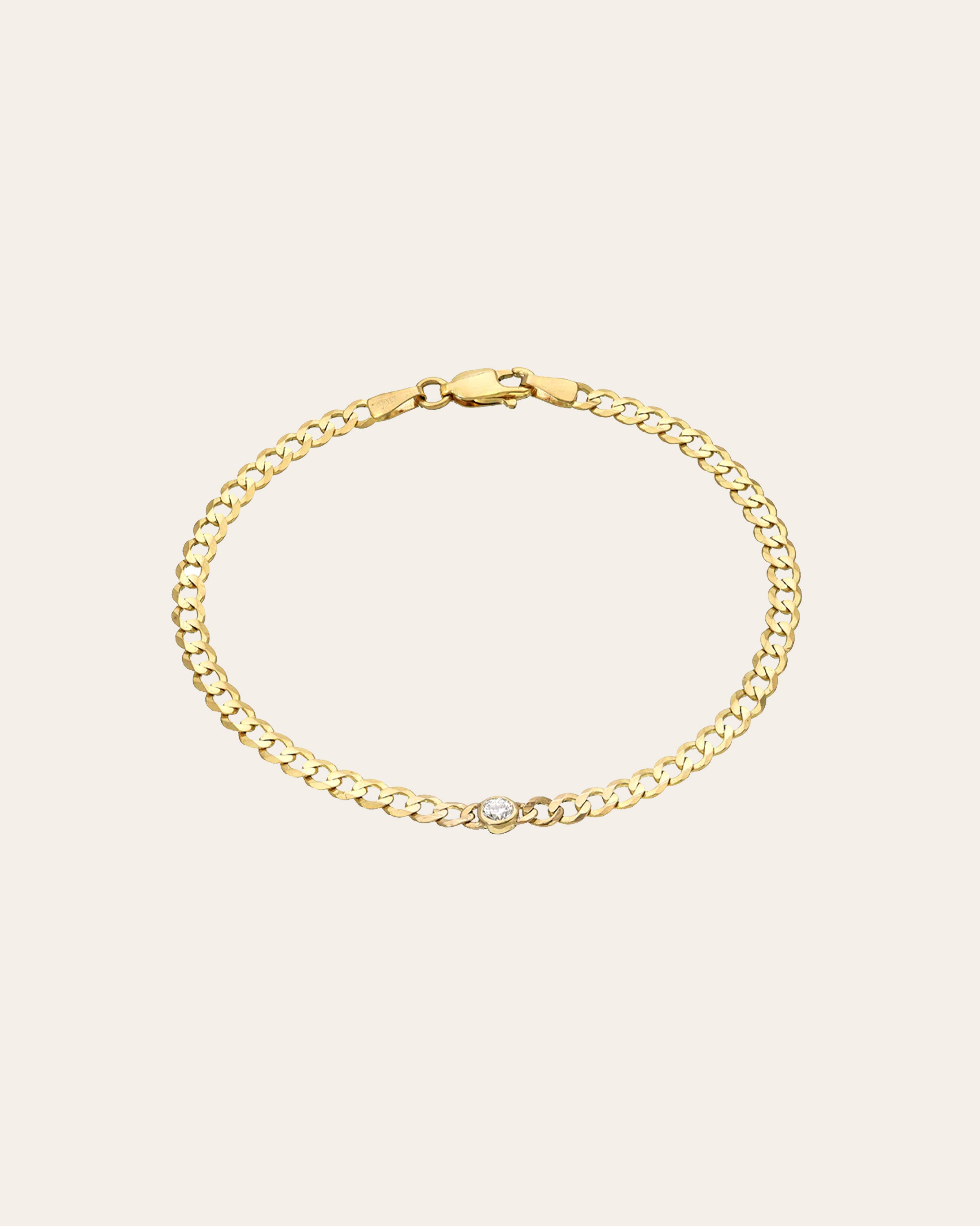 Bezel Diamond Cuban Link Bracelet 14K Gold