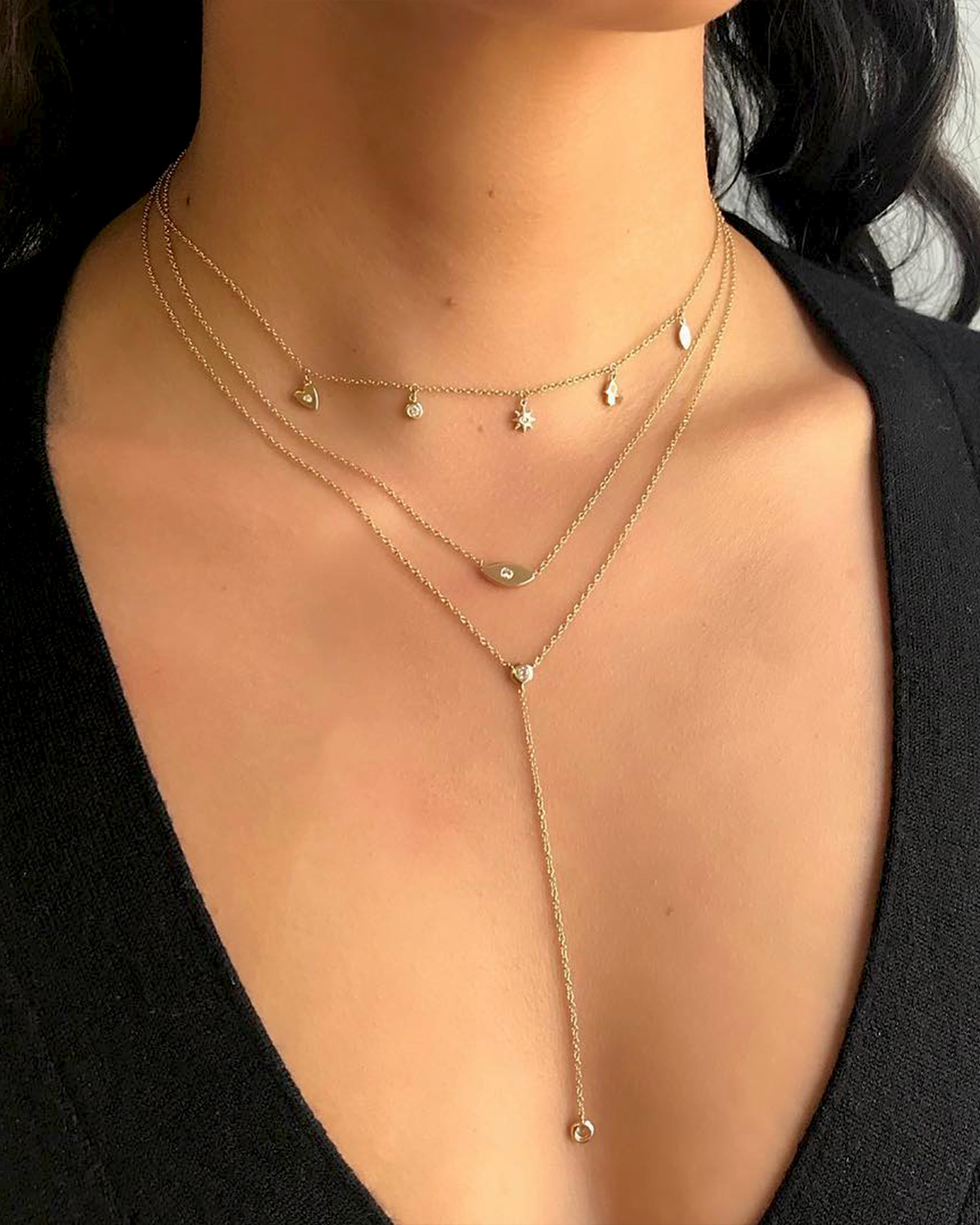 14k Gold Bezel Diamond Lariat Necklace Zoe Lev Jewelry