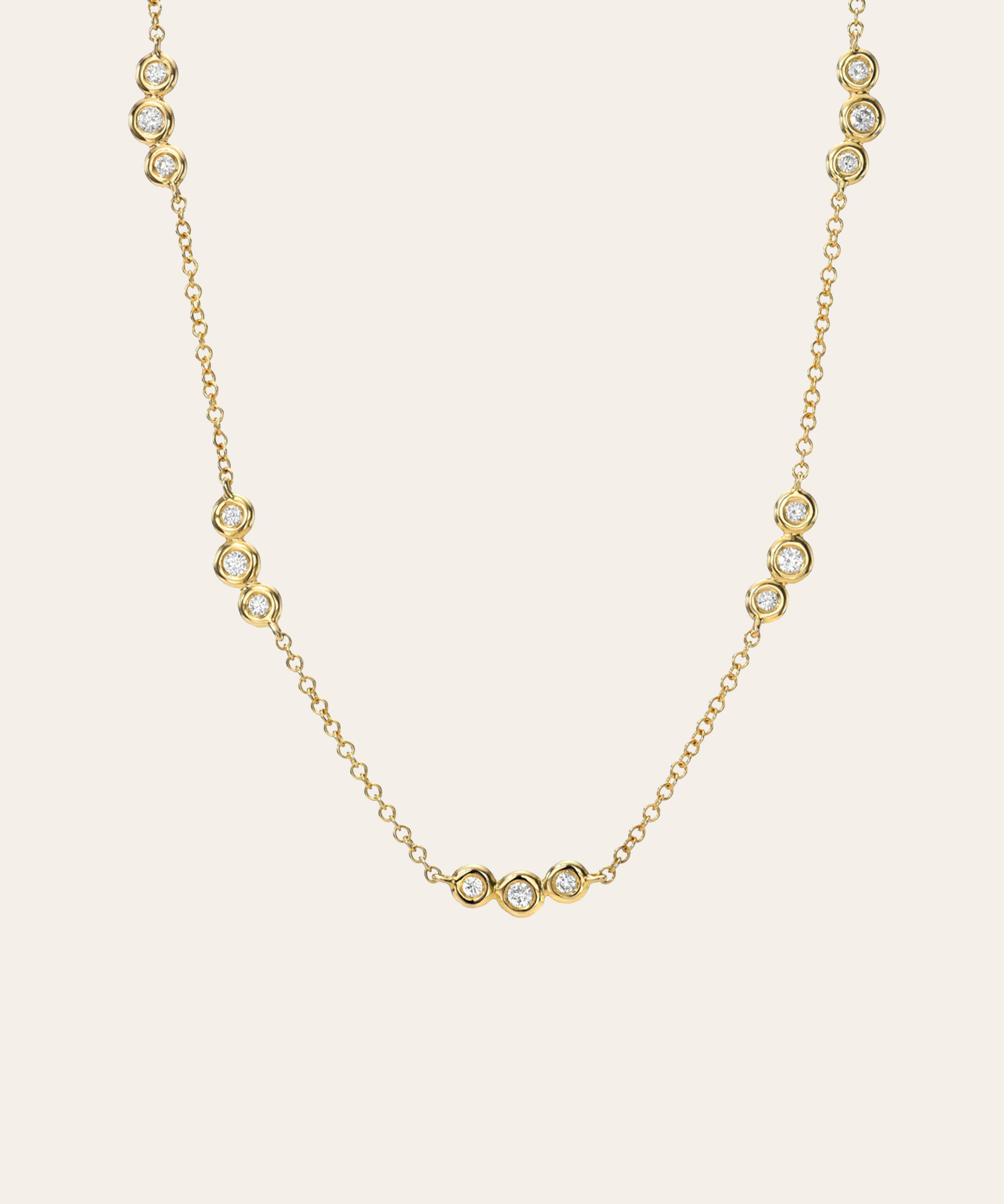 Bezel Diamond Trio Segment Necklace Zoe Lev Jewelry