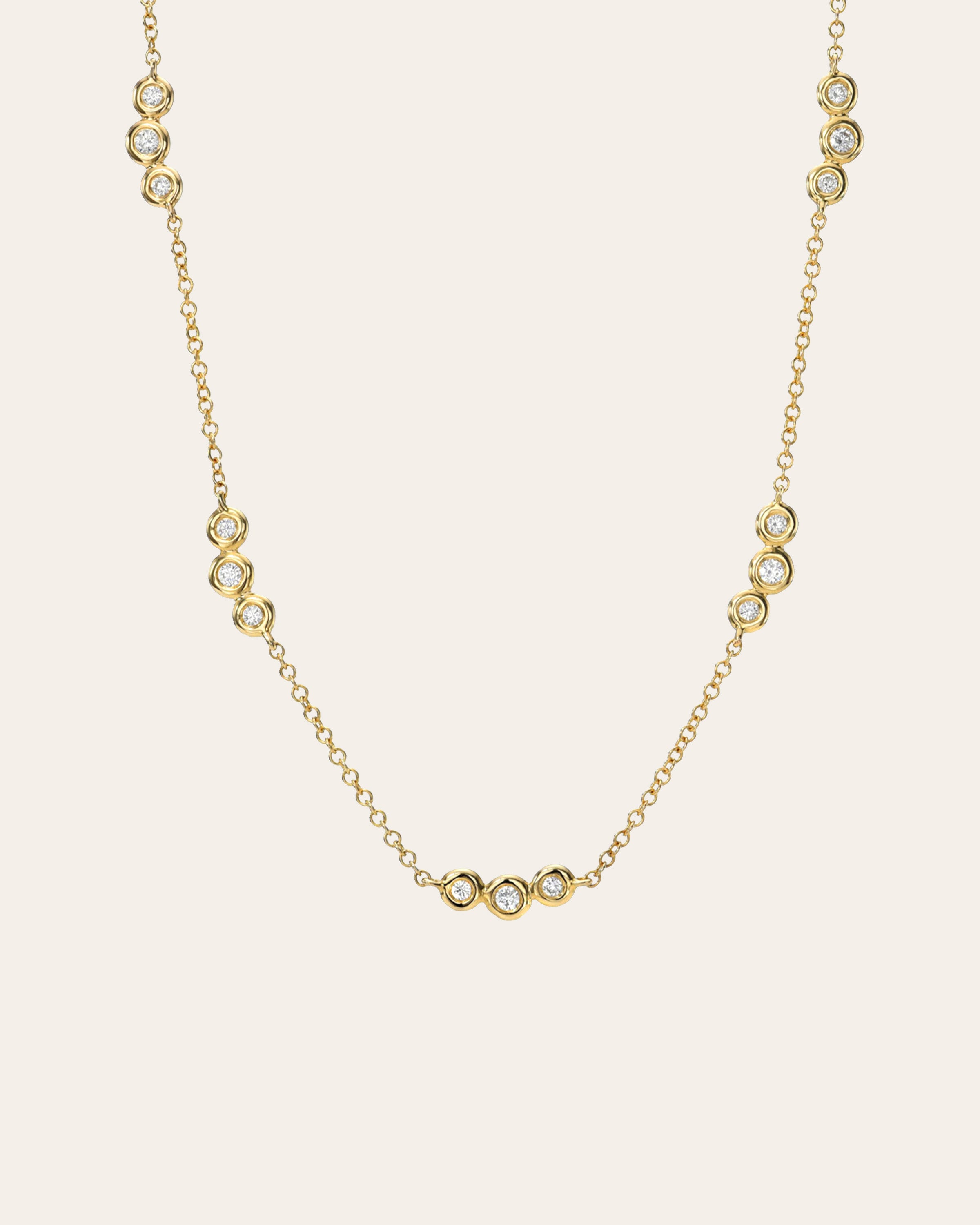 Bezel Diamond Trio Segment Necklace Zoe Lev Jewelry