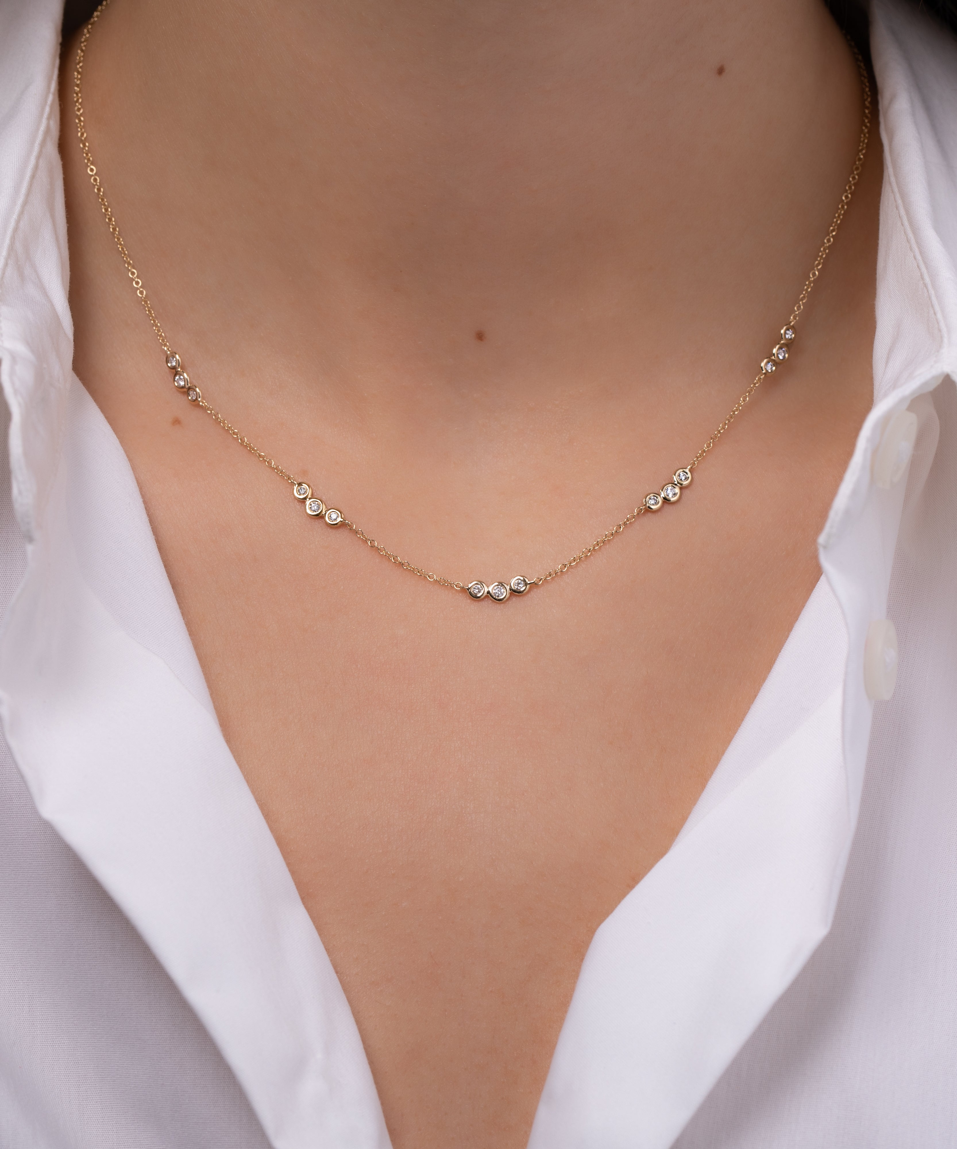 Bezel Diamond Trio Segment Necklace Zoe Lev Jewelry