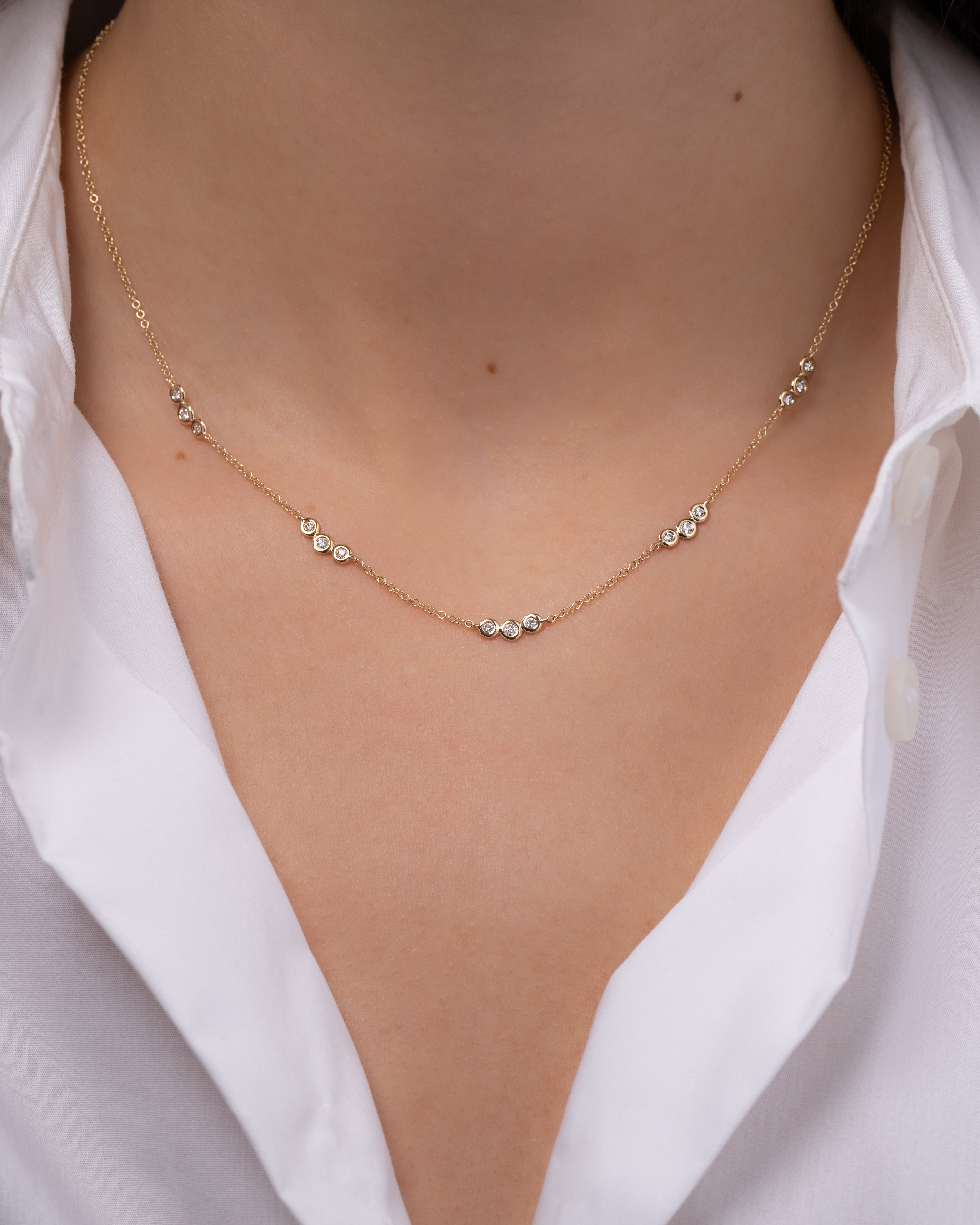 Bezel Diamond Trio Segment Necklace Zoe Lev Jewelry