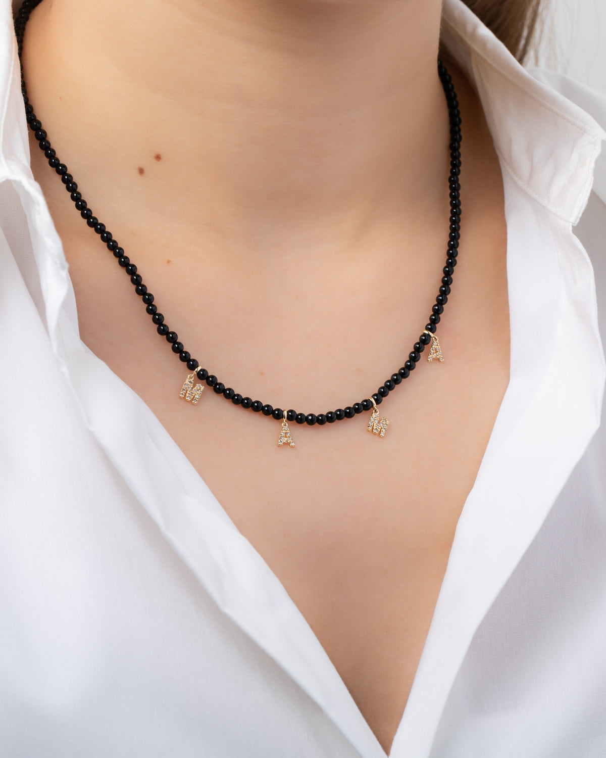 Black Onyx Beaded MAMA Necklace