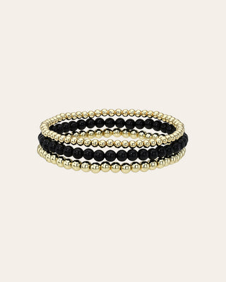 Black and Gold Mixed Bead Bracelet Stack