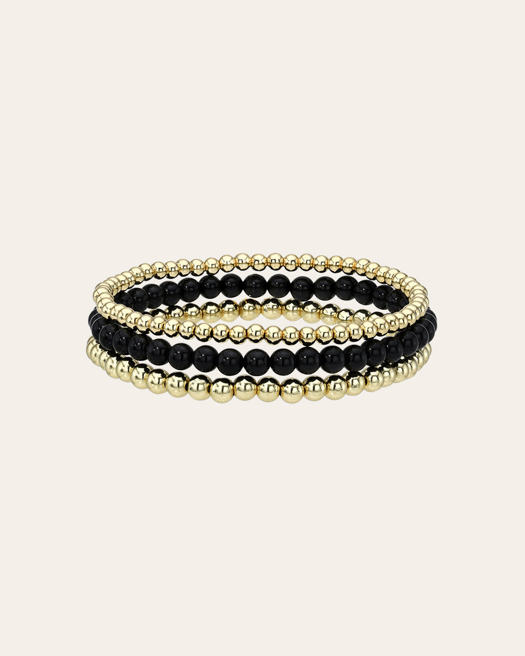 Black and Gold Mixed Bead Bracelet Stack