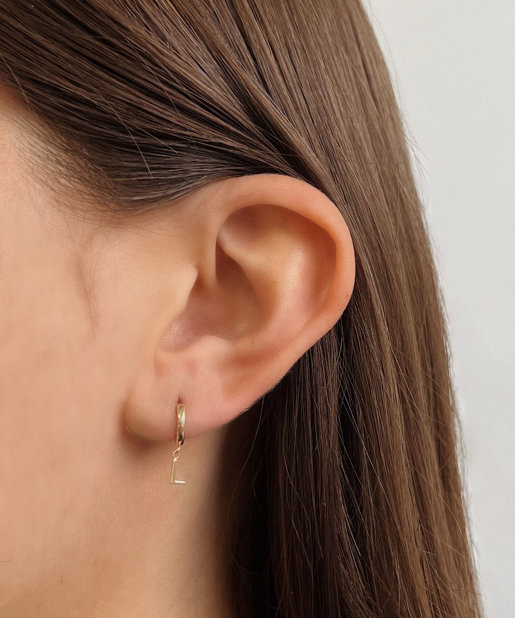 14k Yellow Gold Mini Huggie Earring with Initial 'L' SAMPLE SALE Zoe Lev Jewelry