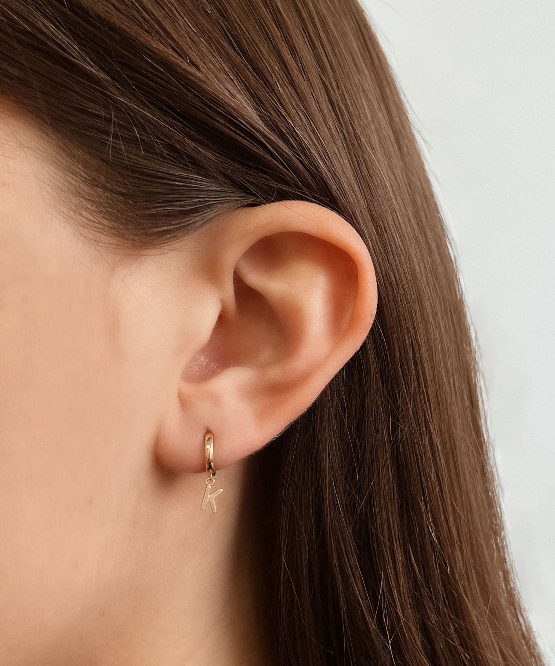 14k Yellow Gold Mini Huggie Earring with Initial 'K' SAMPLE SALE Zoe Lev Jewelry