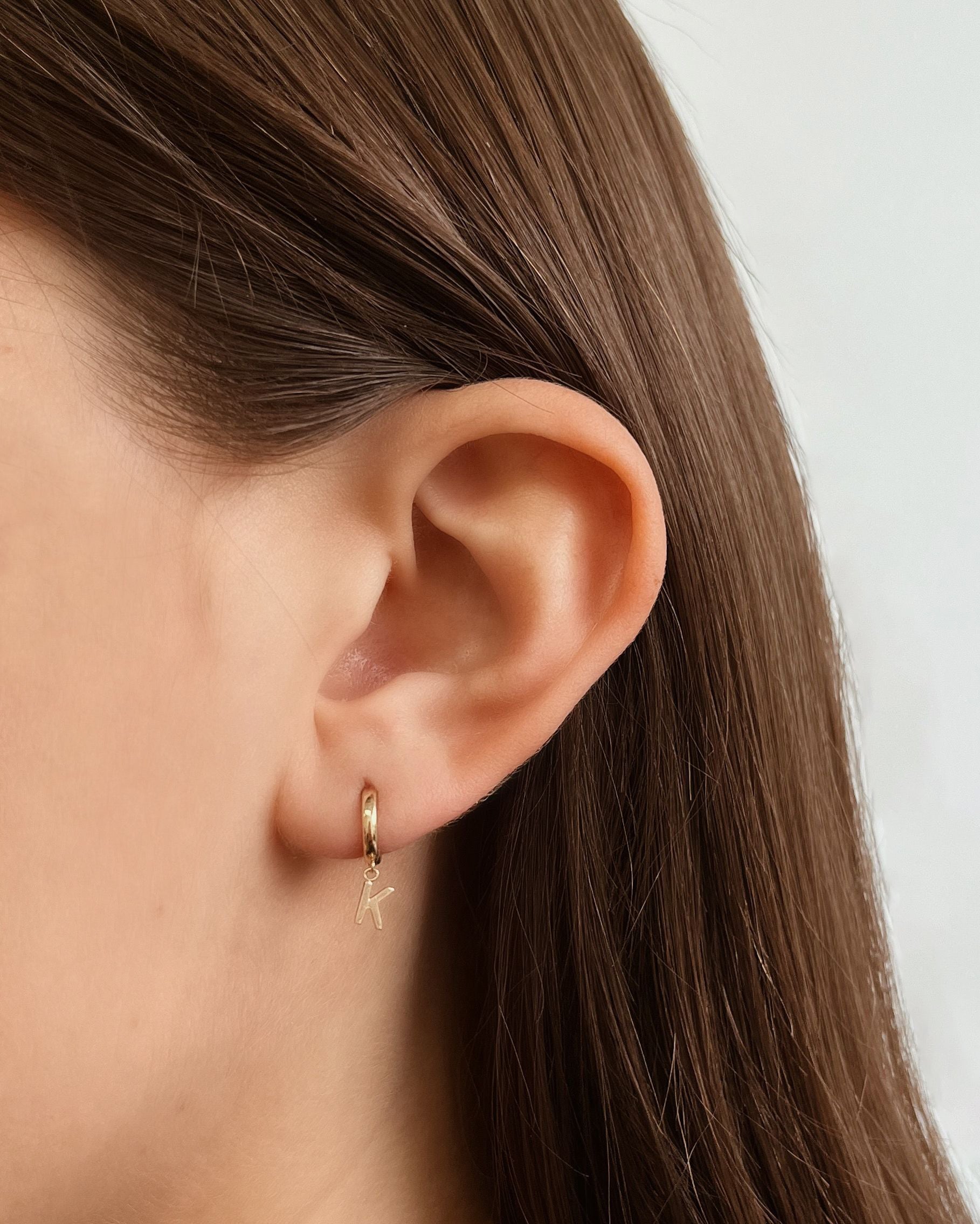 14k Yellow Gold Mini Huggie Earring with Initial 'K' SAMPLE SALE Zoe Lev Jewelry