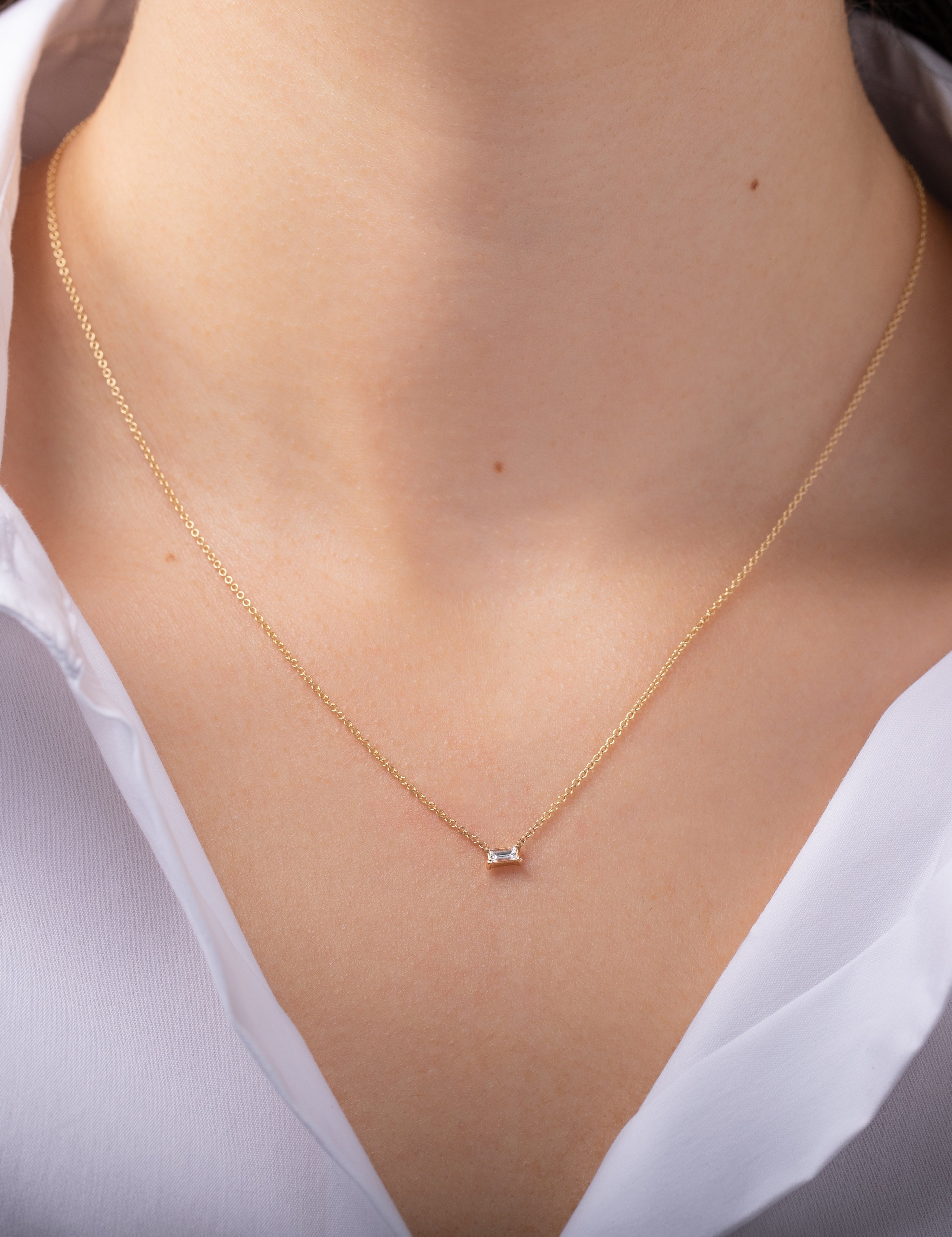 4 Prong Baguette Necklace SAMPLE SALE Zoe Lev Jewelry