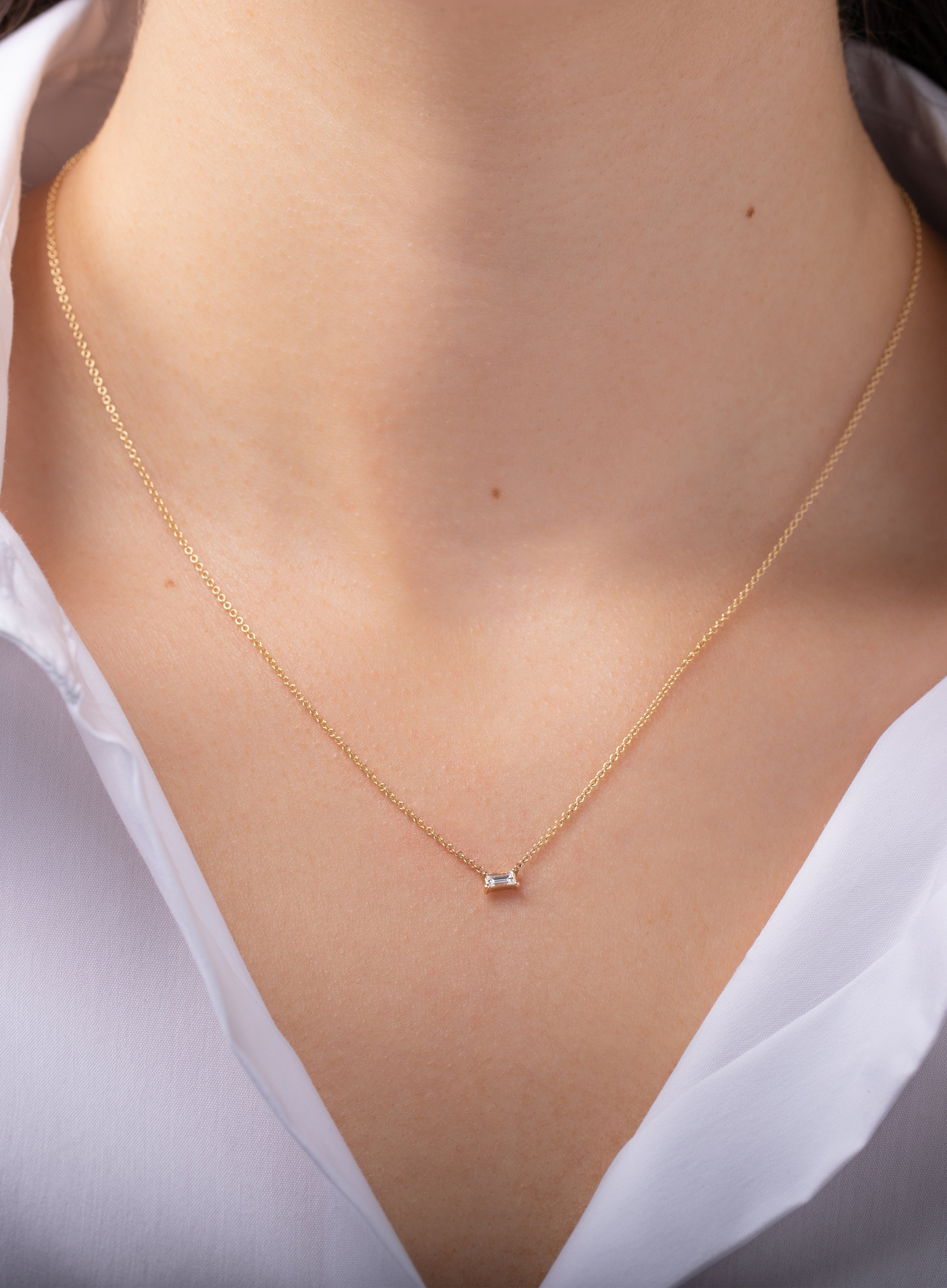 Diamond Baguette Prongs Necklace SAMPLE SALE Zoe Lev Jewelry