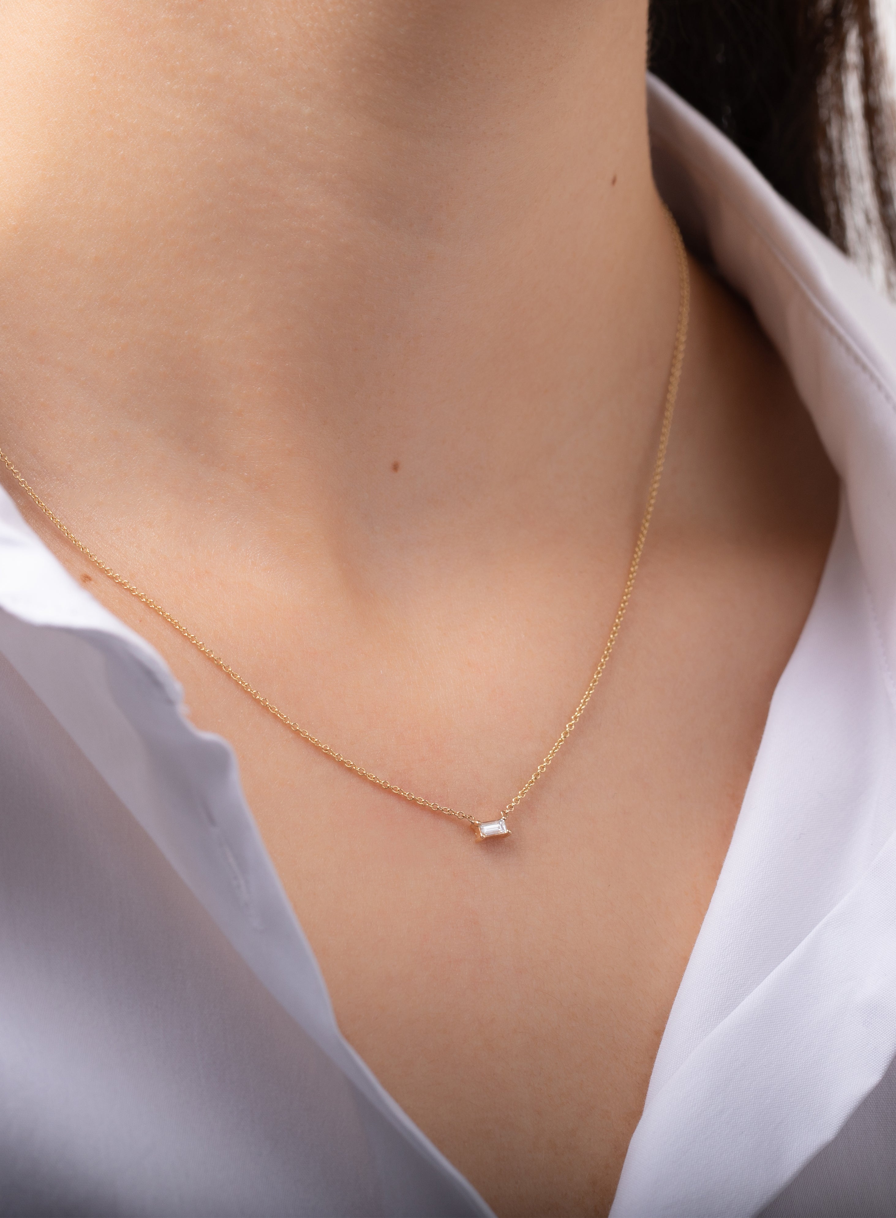Diamond Baguette Prongs Necklace SAMPLE SALE Zoe Lev Jewelry
