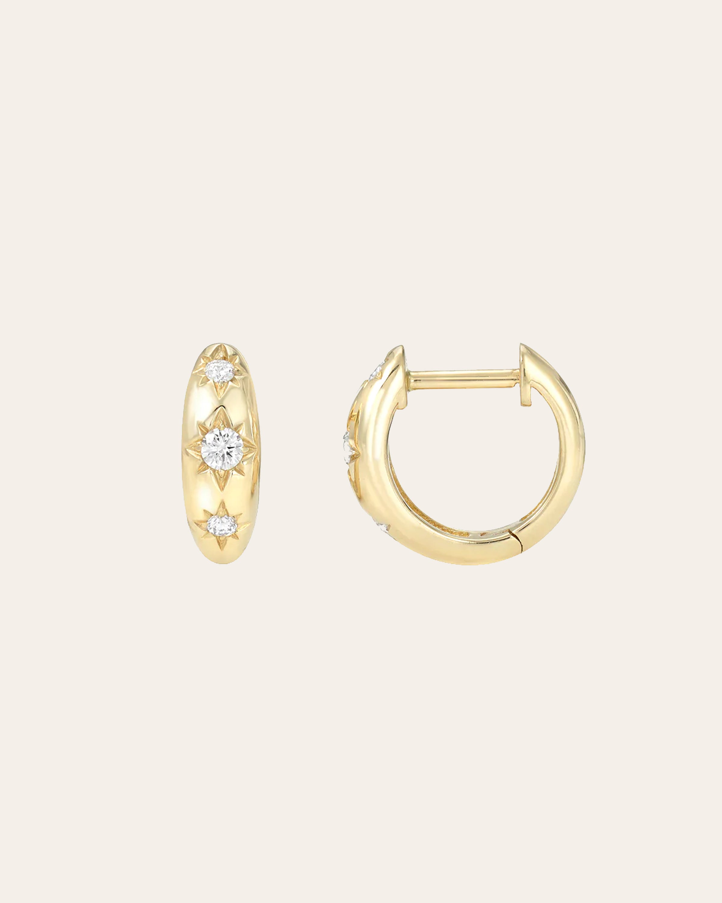 Diamond Domed Starburst Huggie Earrings Hoops & Huggies Zoe Lev Jewelry