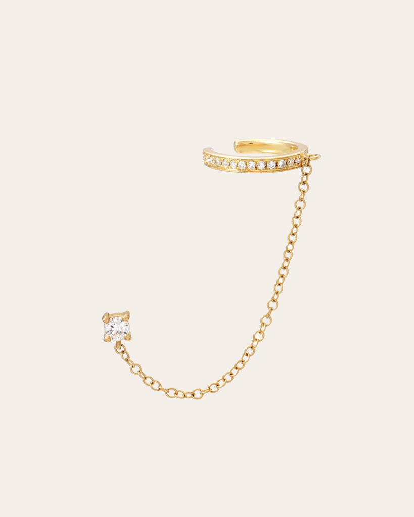 Diamond Ear Cuff With Diamond Stud Chain - Zoe Lev Jewelry