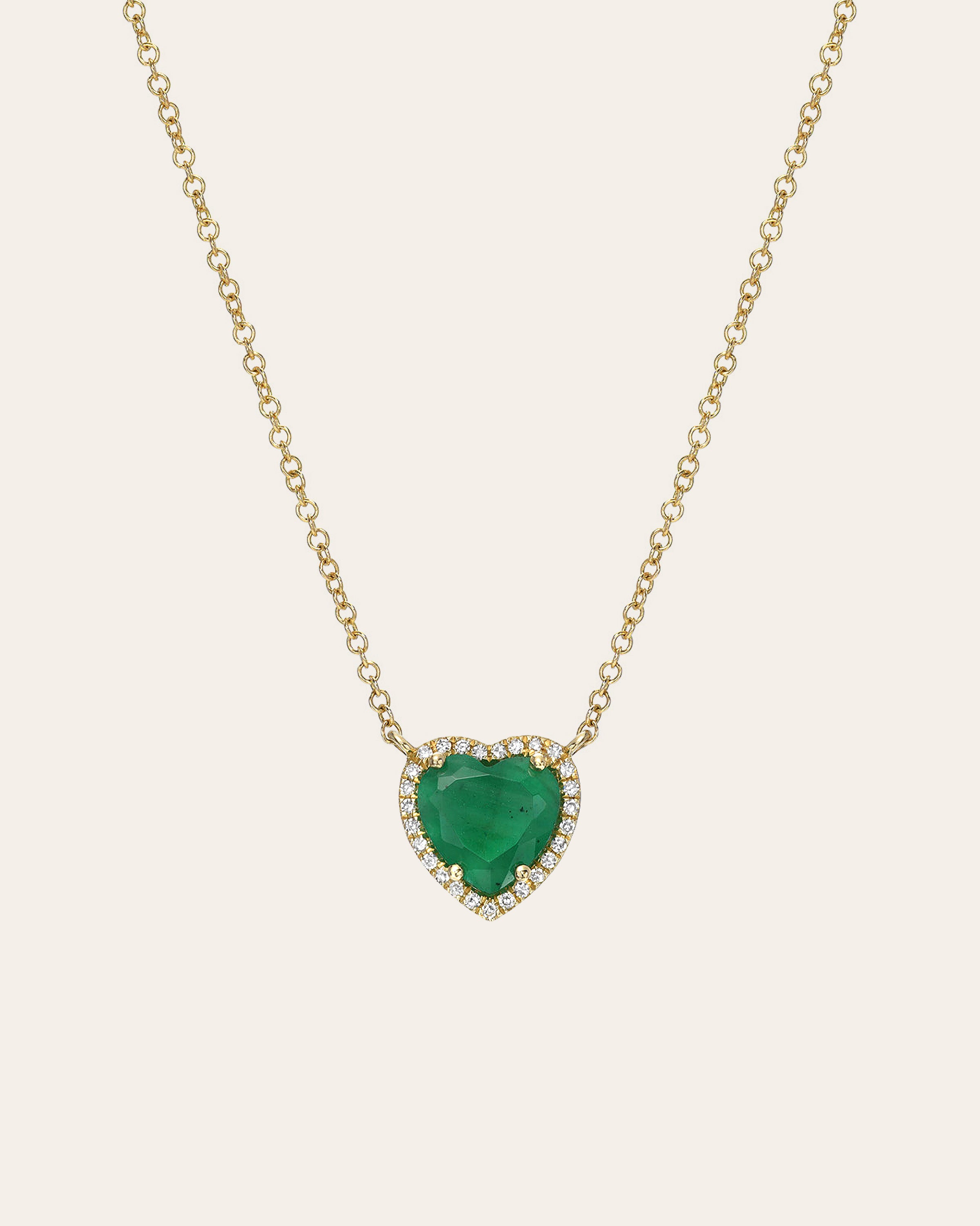 Diamond Emerald Heart Necklace SAMPLE SALE Zoe Lev Jewelry