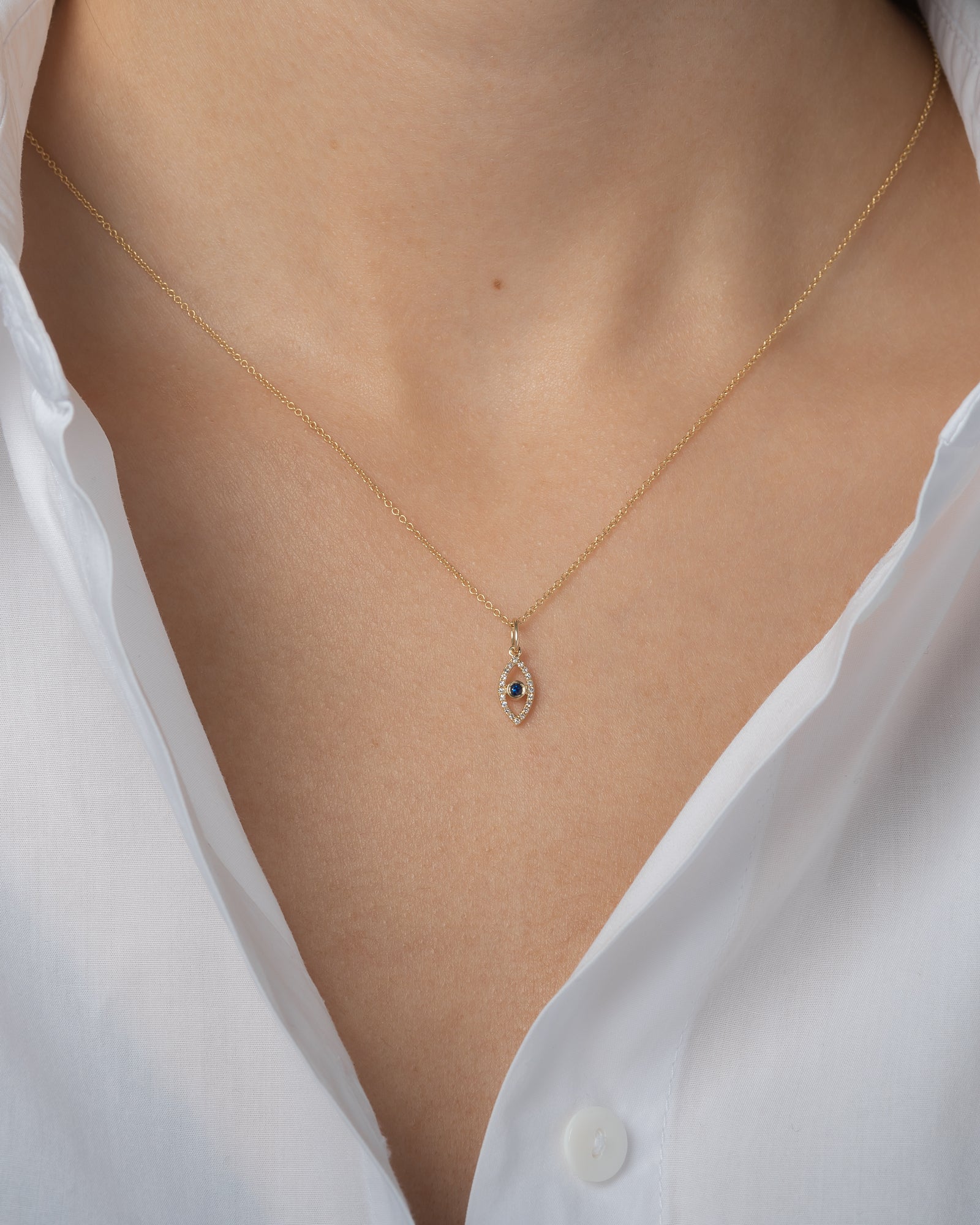 Pave Diamond with Blue Sapphire Evil Eye Pendant SAMPLE SALE Zoe Lev Jewelry
