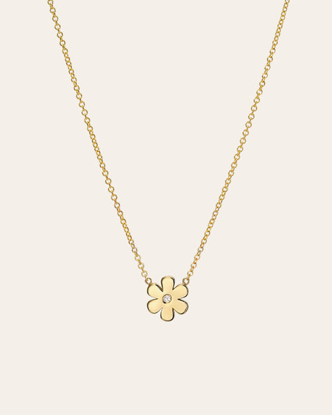 Solid Gold deals Necklace w/ Diamond Flower Pendant